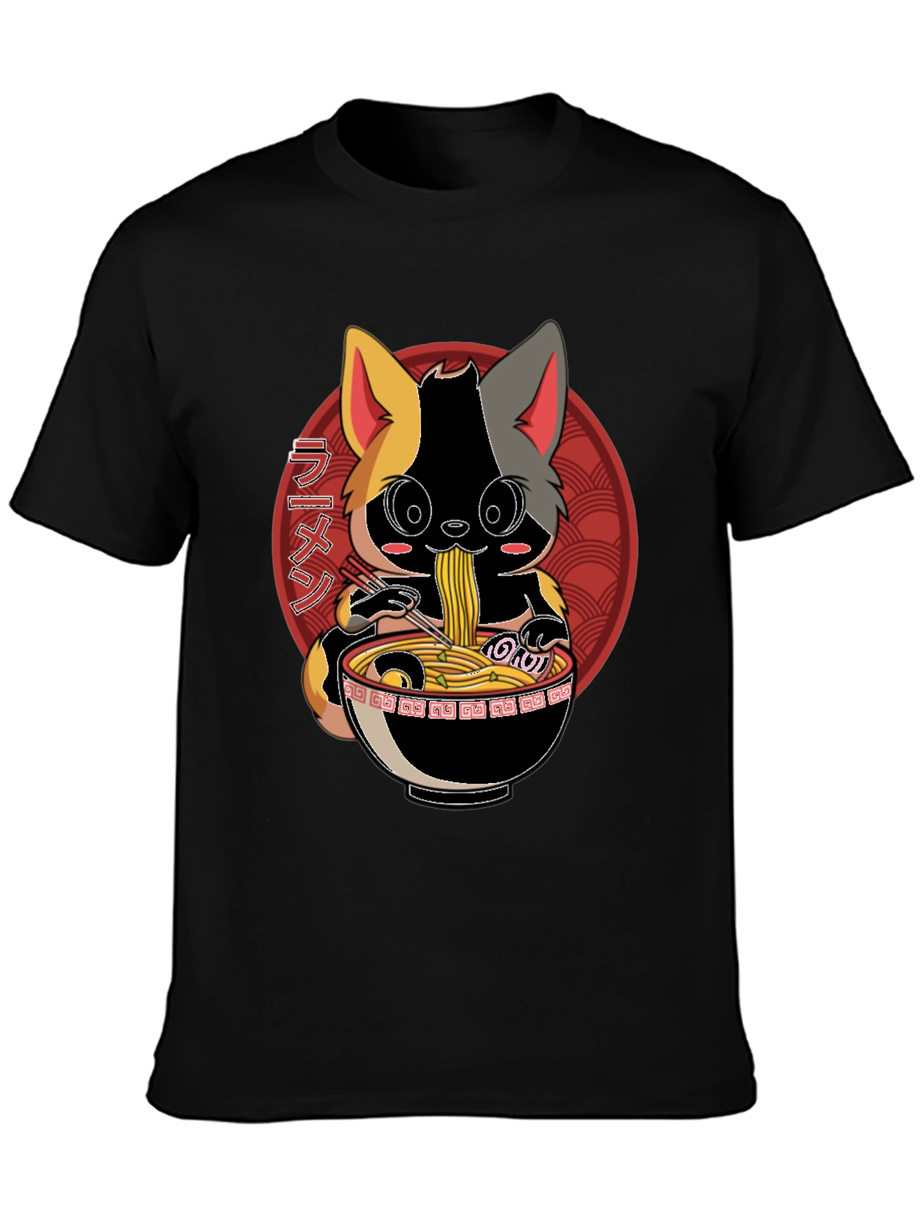 Black Ramen Cat T-Shirt - Anime Style view 3
