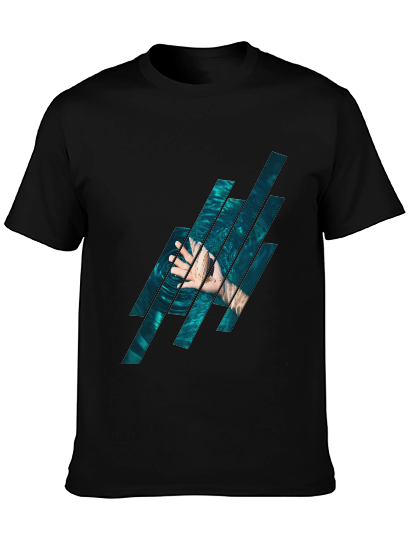 Black Abstract Water Graphic Black T-Shirt view 3