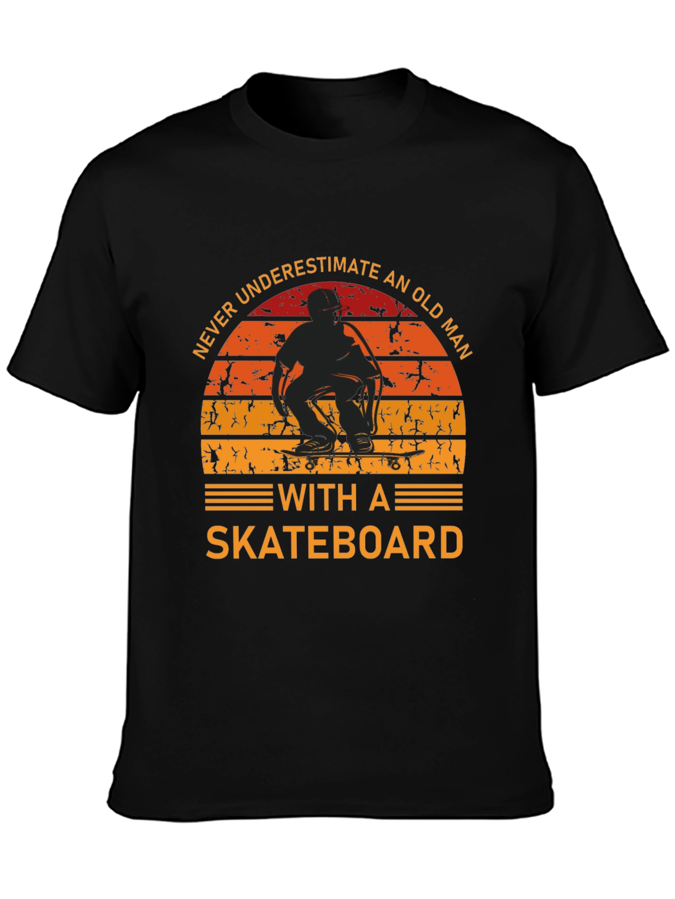 Black Never Underestimate An Old Man Skateboard T-Shirt view 3
