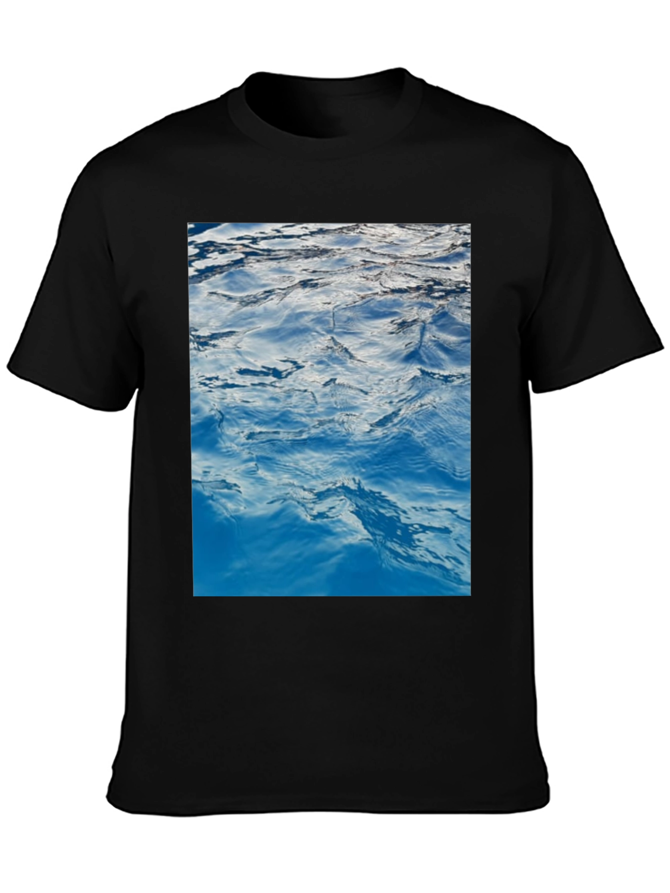 Black Ocean Waves Graphic Print Black T-Shirt view 3
