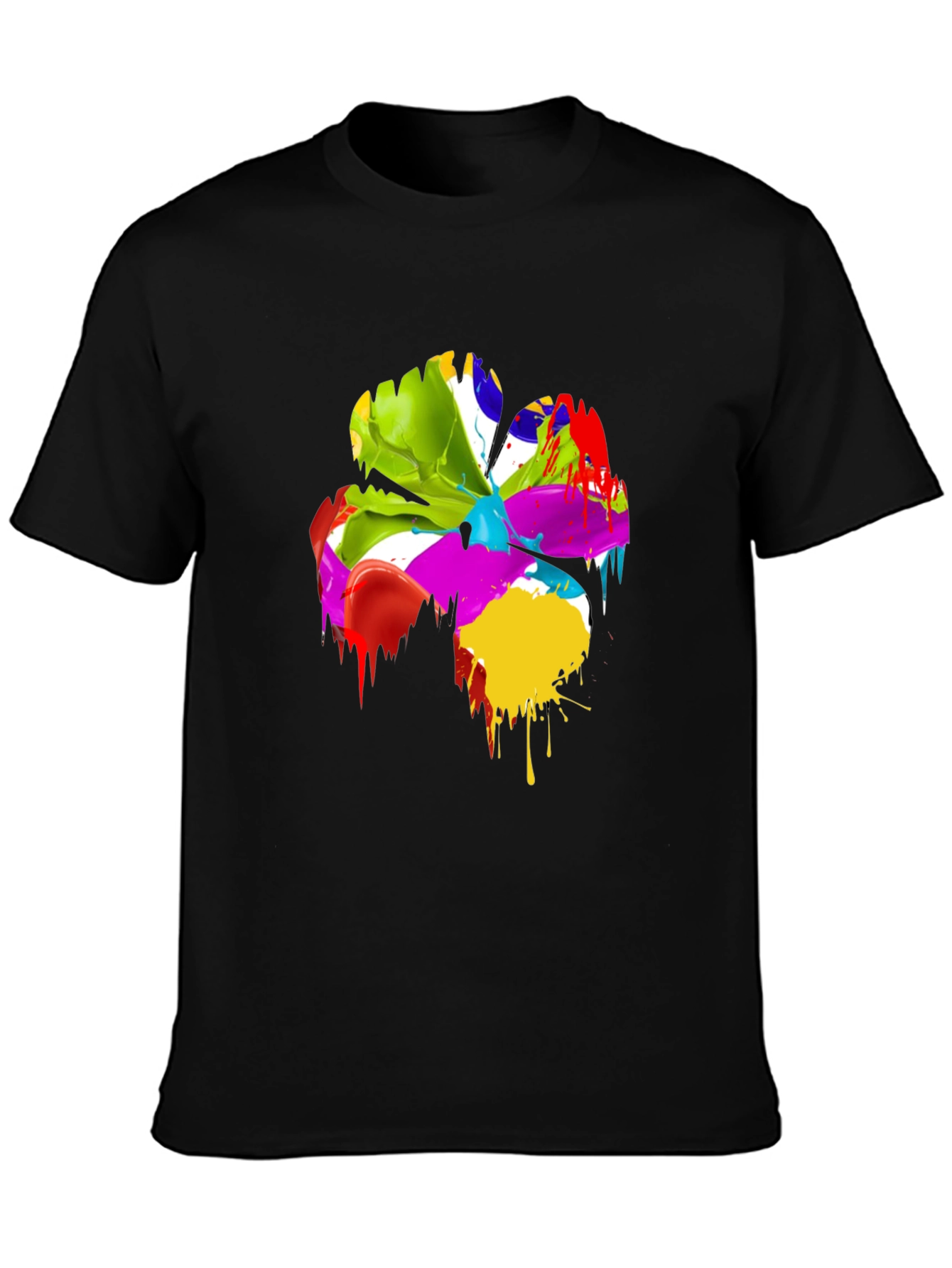Black Abstract Paint Splatter Clover T-Shirt view 3