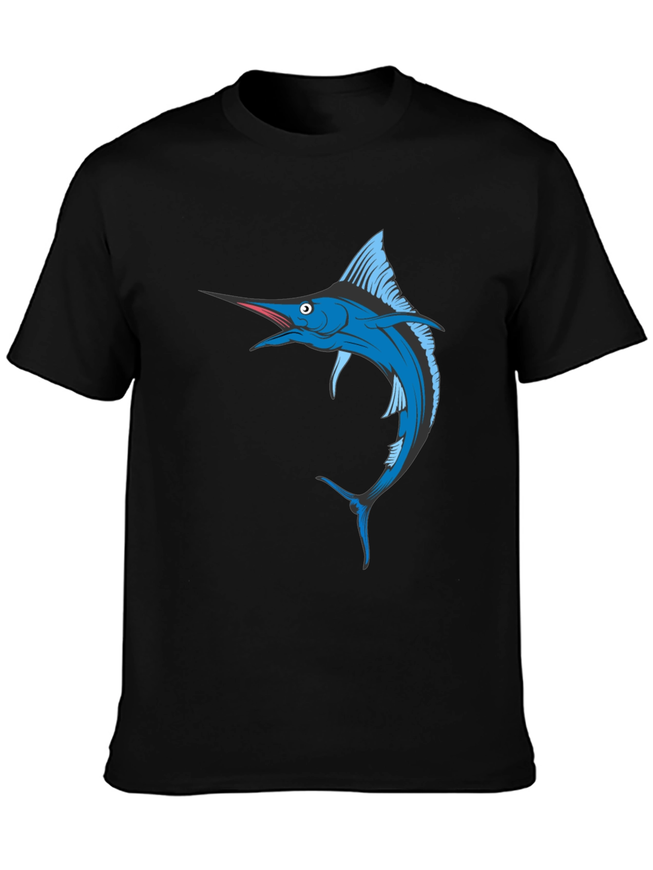Black Blue Marlin Fish Graphic T-Shirt - Black Cotton Tee view 3
