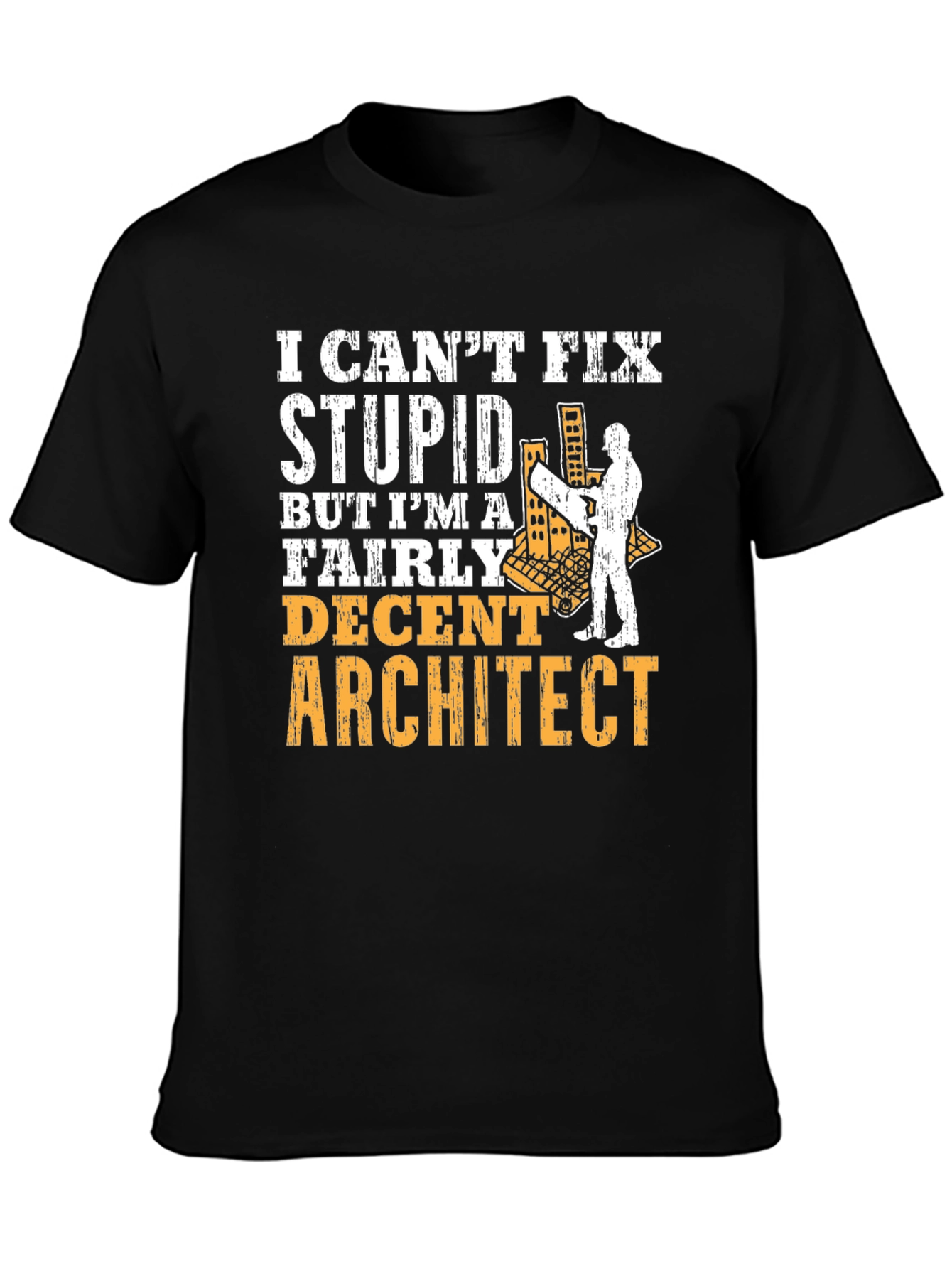 Black Architect Humor Graphic Tee - Can't Fix Stupid view 3