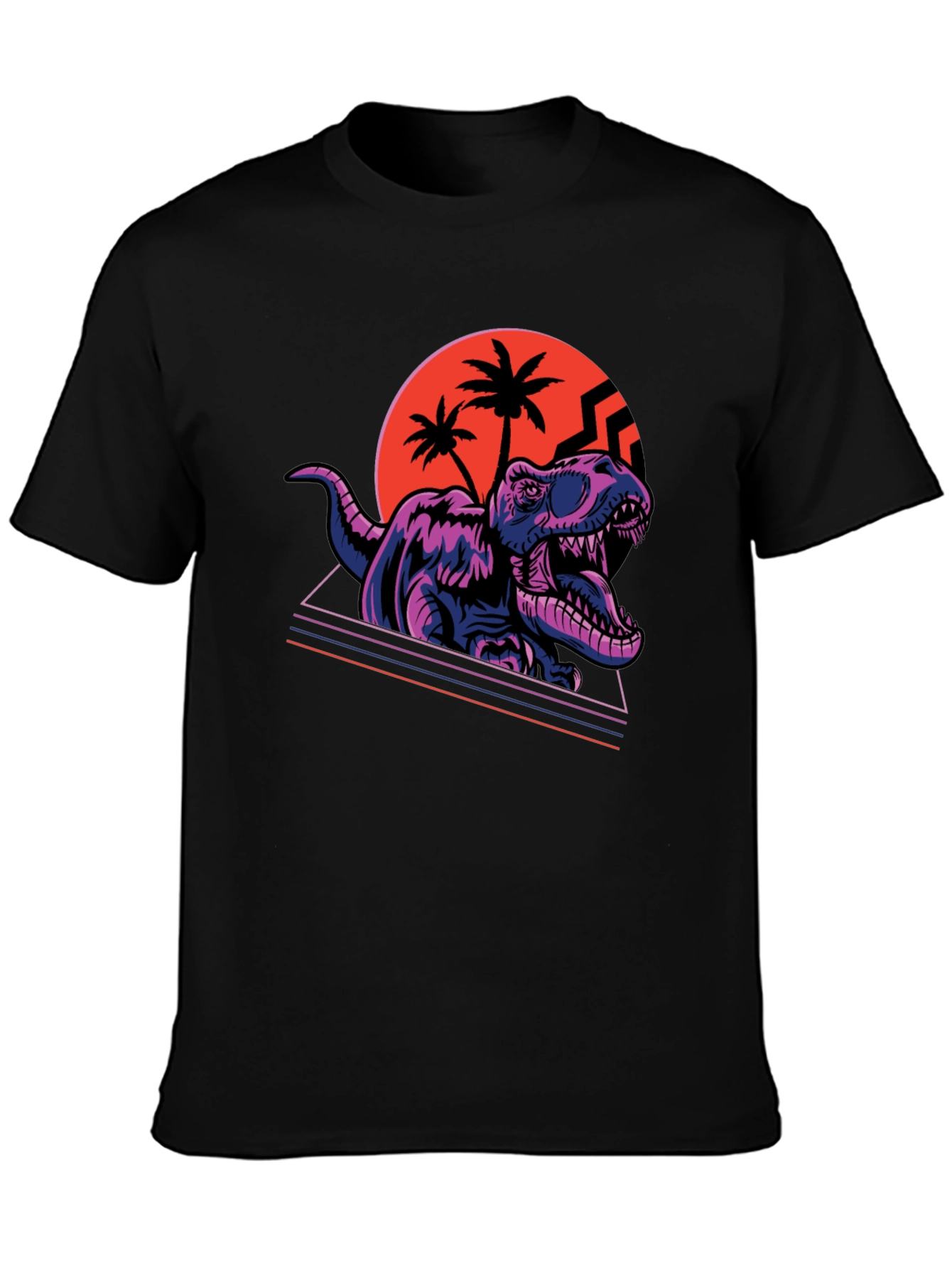 Black Retro Dinosaur T-Shirt - Synthwave Rex Tee view 3