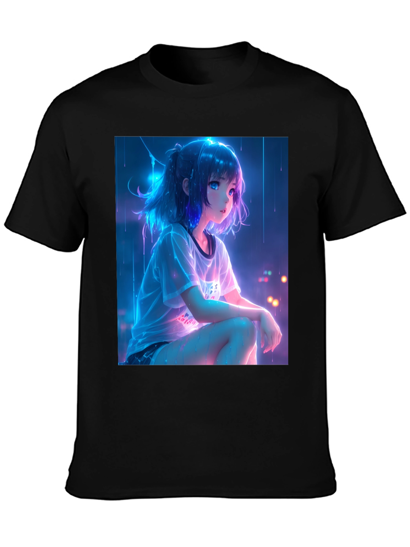 Black Anime Girl Graphic Black T-Shirt view 3