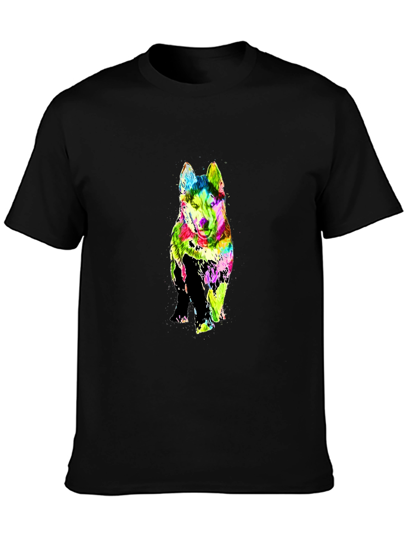 Black Colorful Husky Graphic Print Black T-Shirt view 3