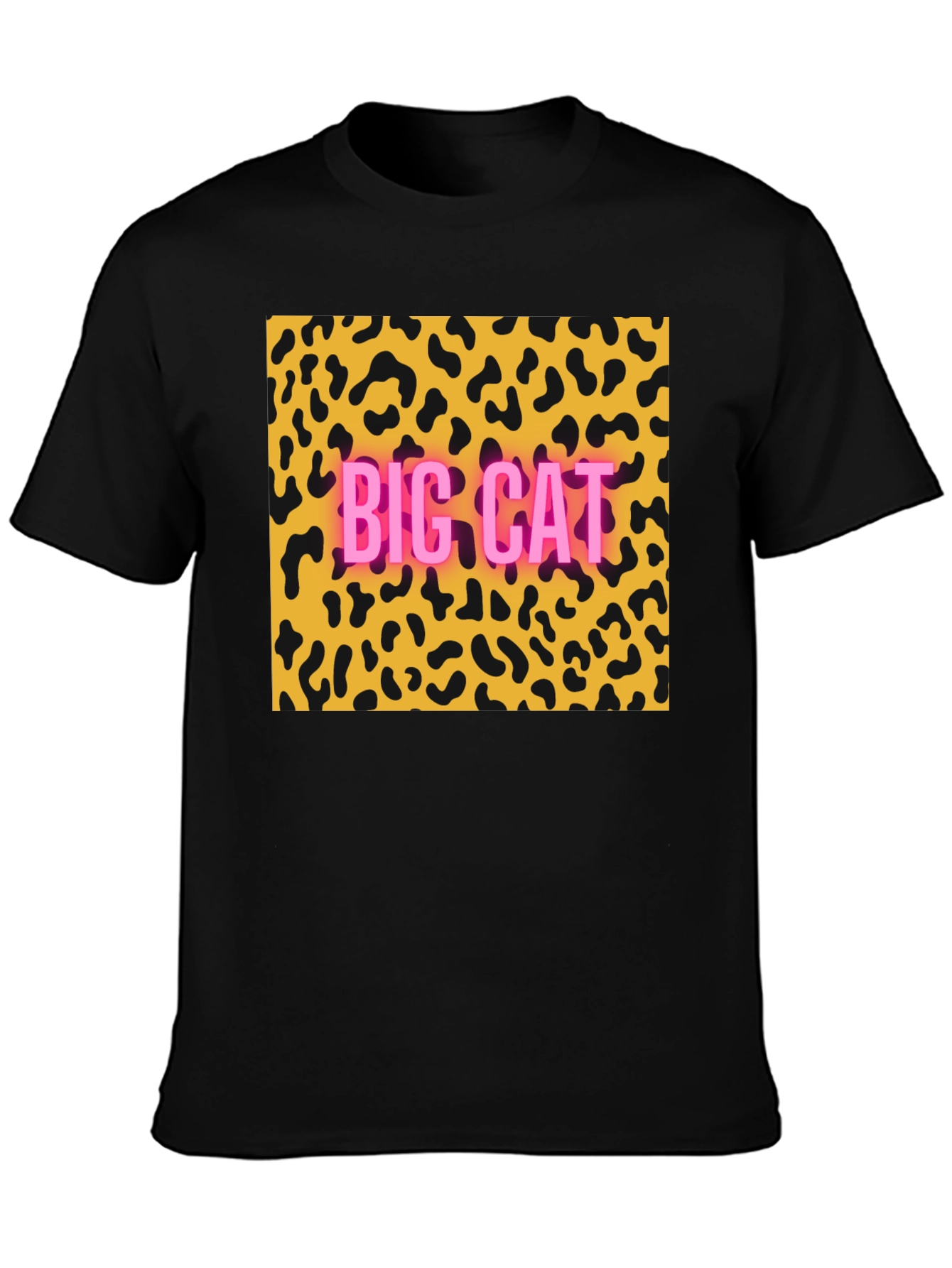 Black Big Cat Leopard Print Graphic Tee view 3