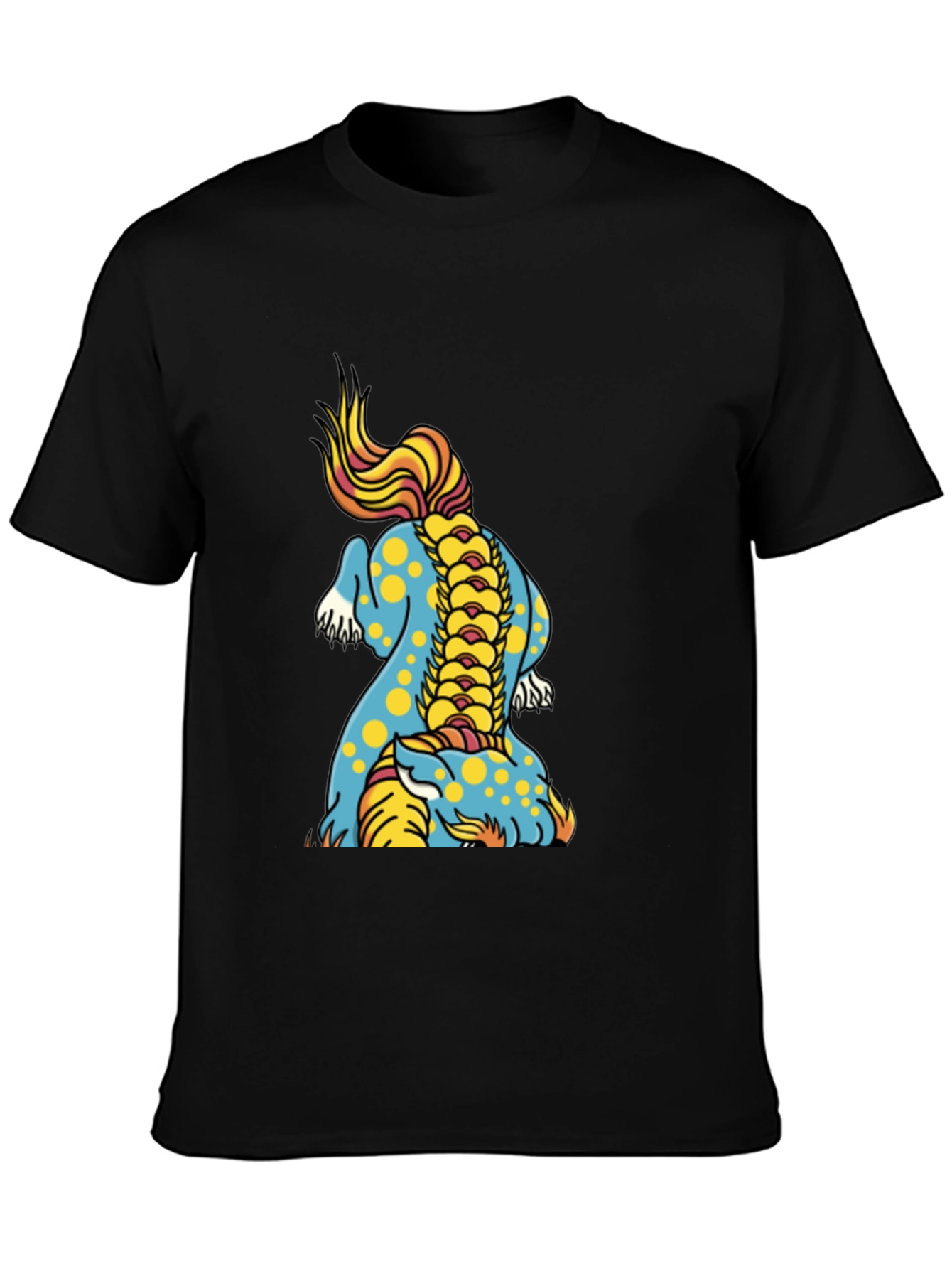 Black Men's Black T-Shirt with Colorful Dragon Design view 3