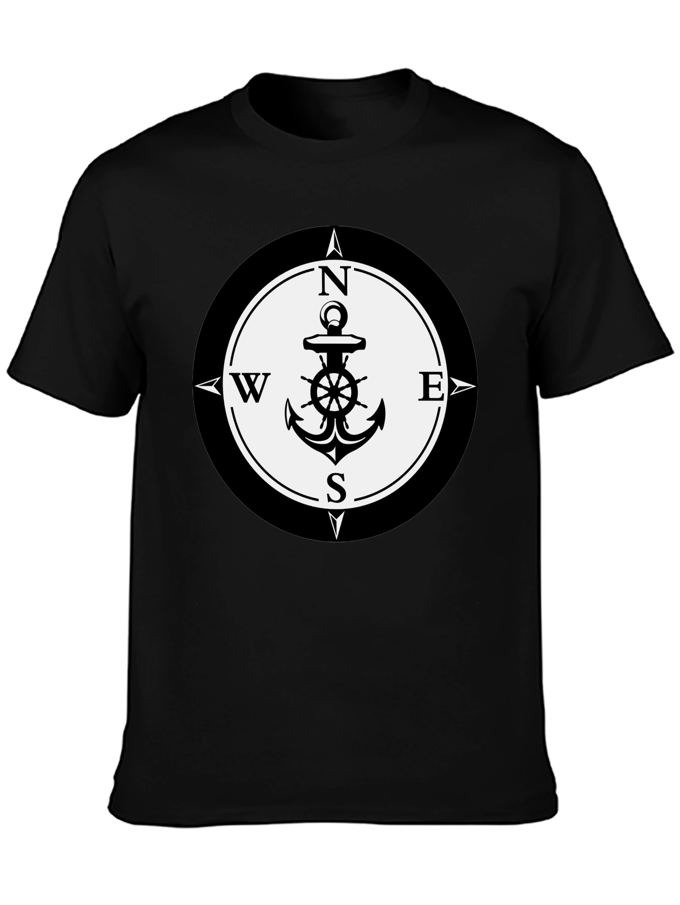 Black Nautical Anchor Compass Rose Graphic Tee - Black view 3