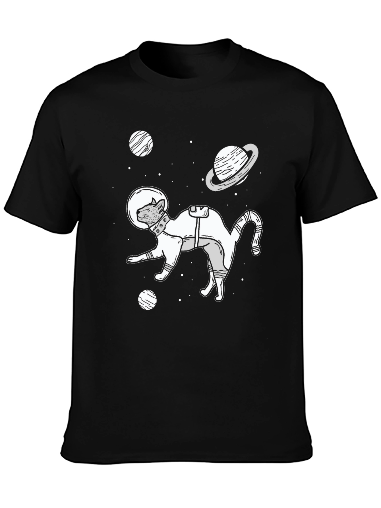 Black Cat Astronaut T-Shirt - Space Adventure Tee view 3