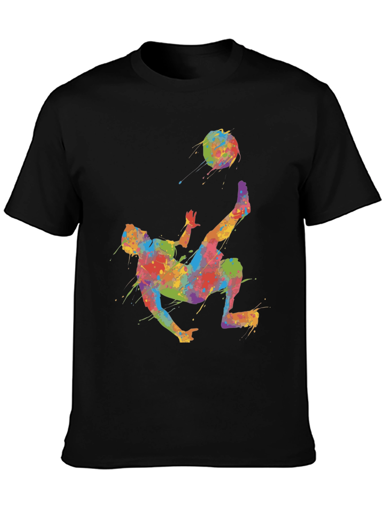 Black Colorful Soccer Kick T-Shirt - Unique Design view 3