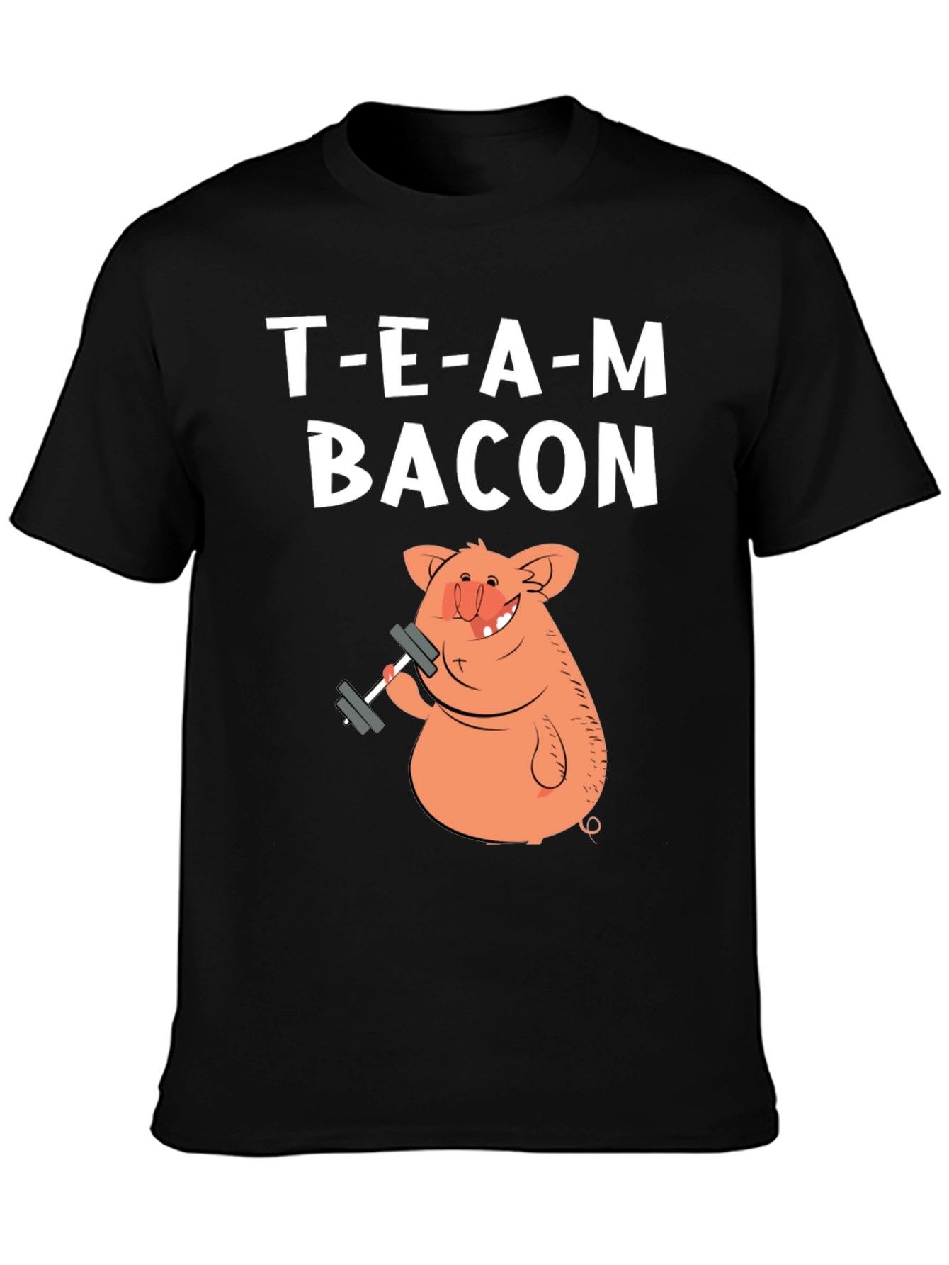 Black Team Bacon Pig Lifting Weights Graphic T-Shirt view 3