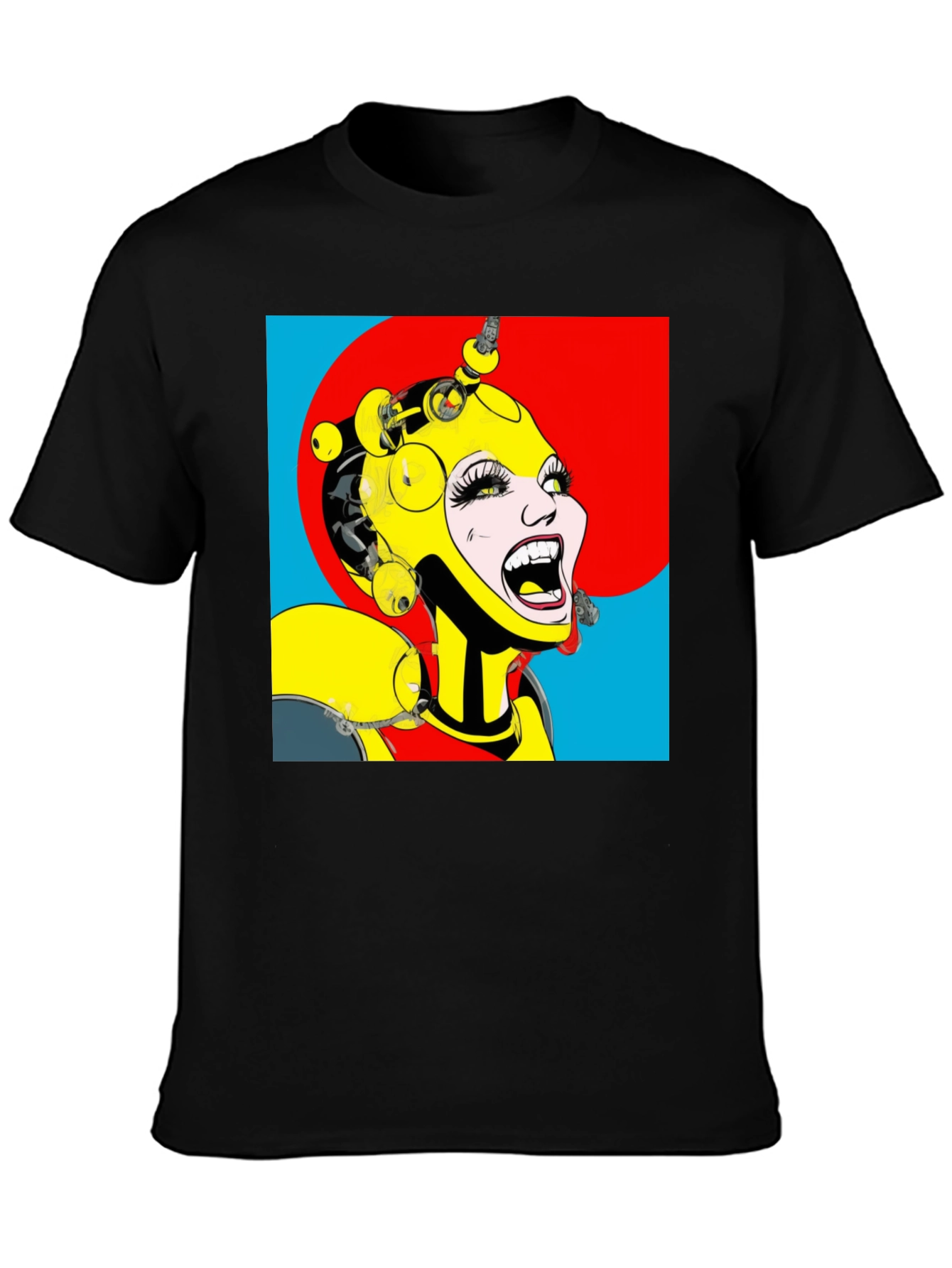 Black Pop Art Robot Woman Graphic T-Shirt view 3
