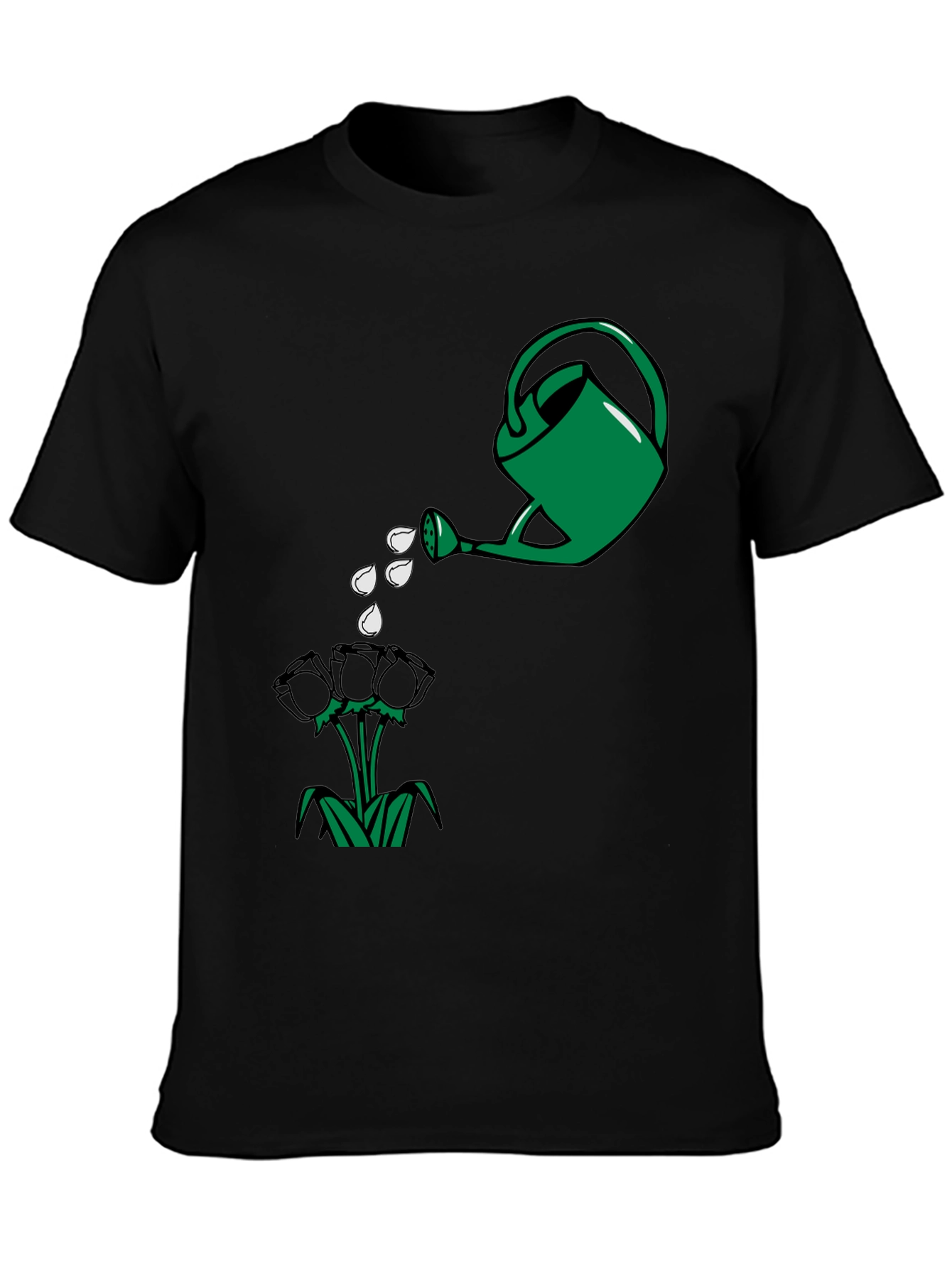 Black Watering Can & Flowers Graphic T-Shirt view 3