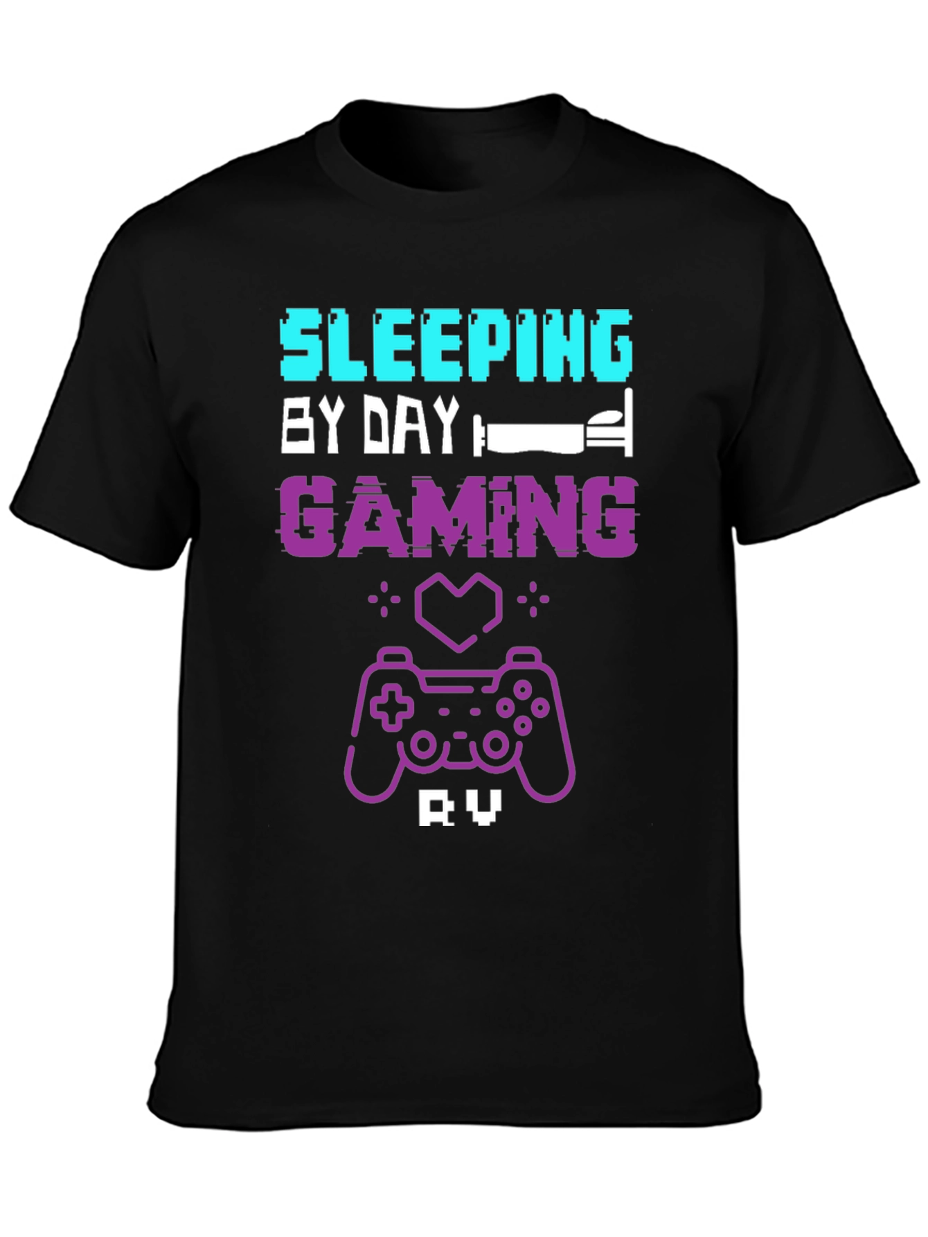 Black Gamer T-Shirt: Sleeping by Day, Gaming by Night view 3
