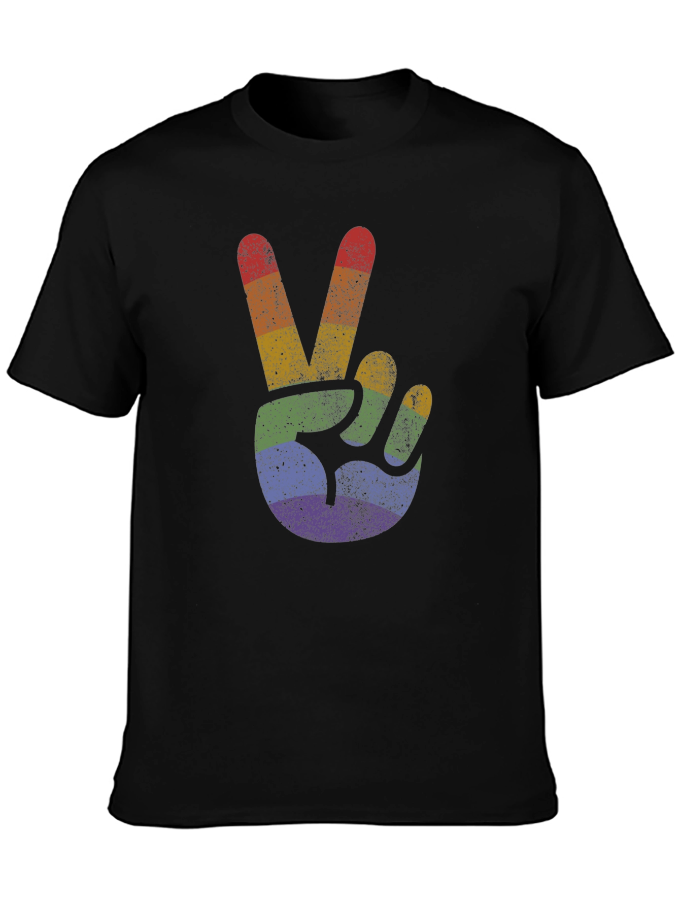 Black Retro Rainbow Peace Sign T-Shirt view 3