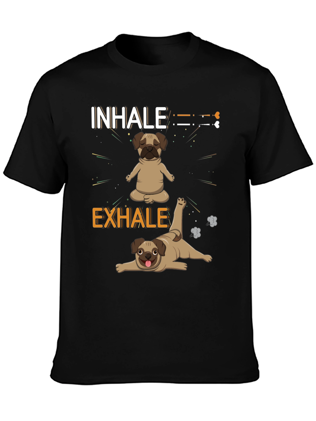 Black Yoga Pug T-Shirt: Inhale Exhale Funny Dog Tee view 3
