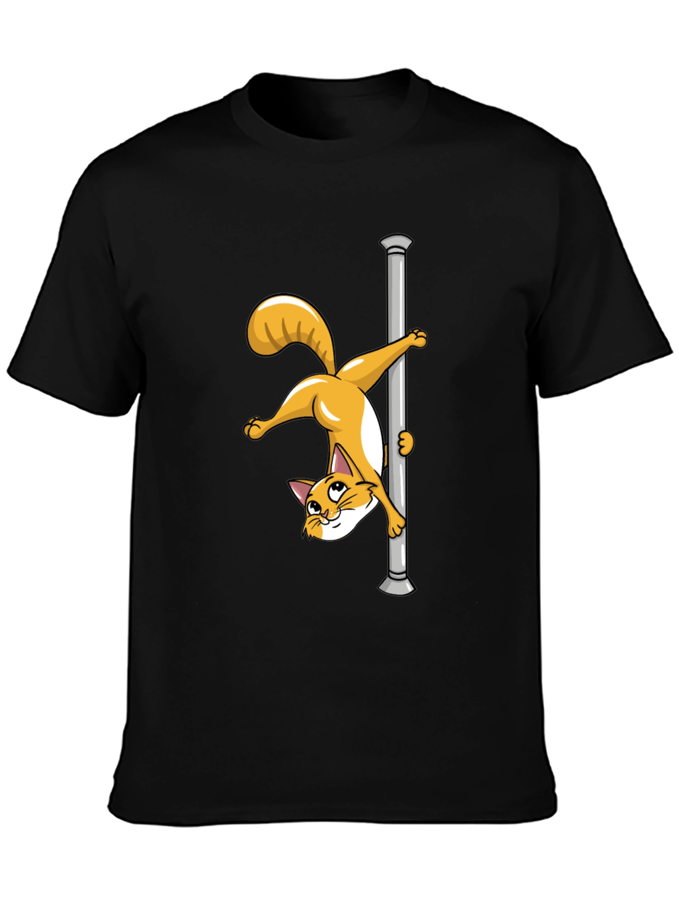 Black Funny Cat Pole Dance Black T-Shirt view 3