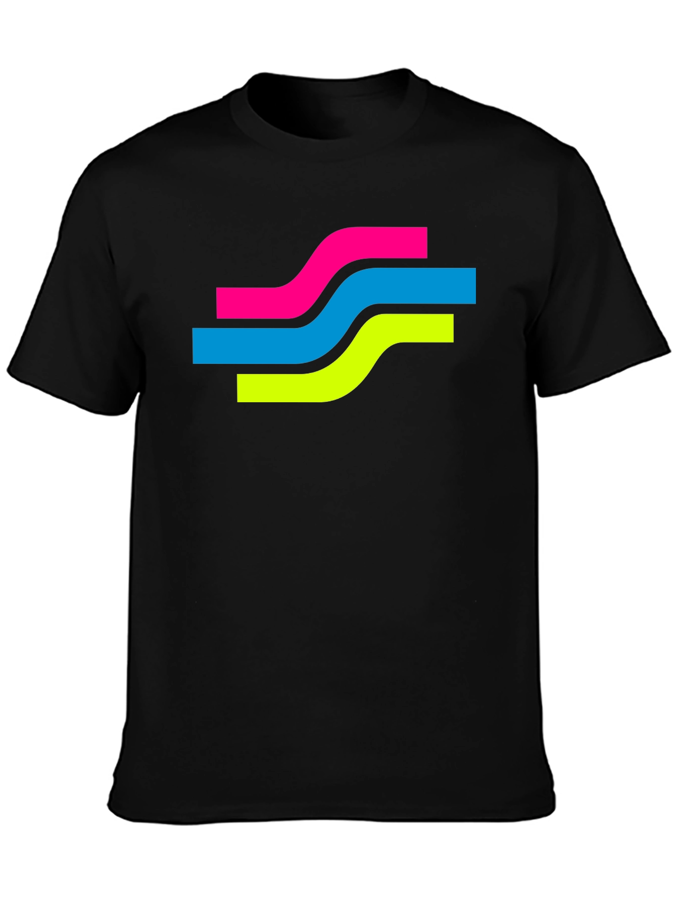 Black Retro Wave Graphic Tee - Black Cotton Blend T-Shirt view 3
