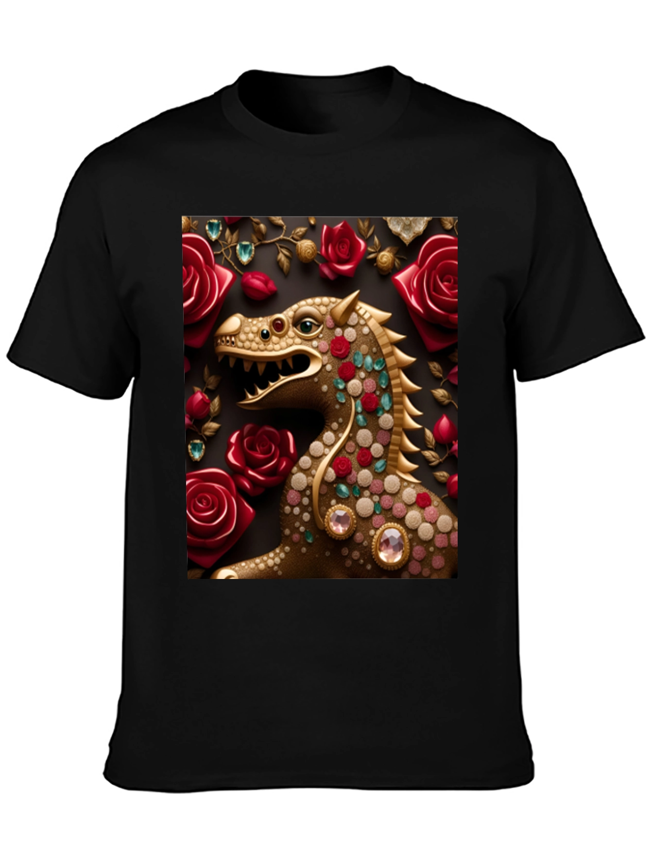 Black Dragon and Roses Graphic T-Shirt view 3
