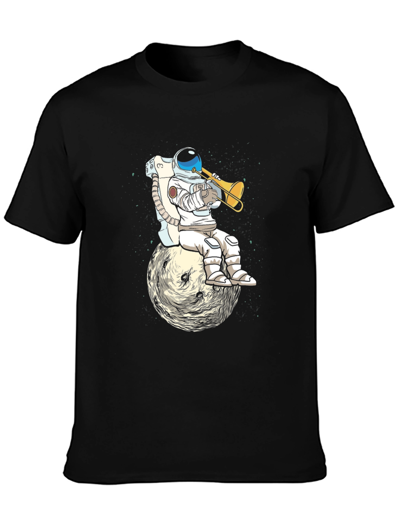 Black Astronaut Trumpet Player Unisex T-Shirt view 3