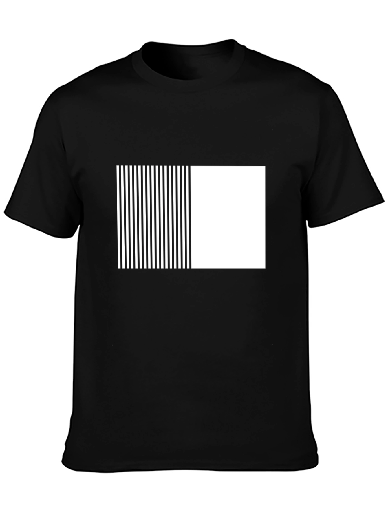 Black Modern Black Tee with Geometric Stripe Block Design view 3