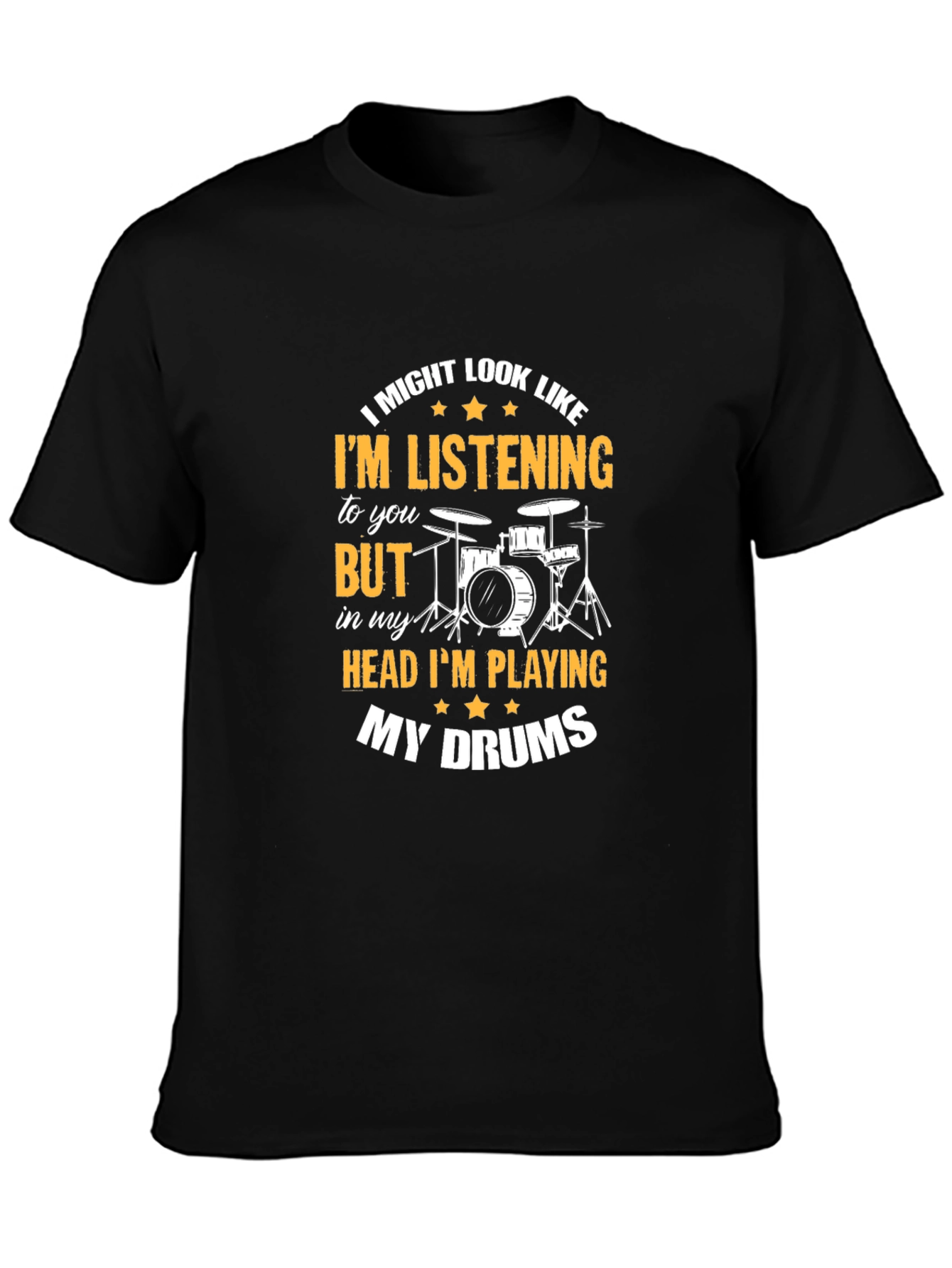 Black Drummer T-Shirt: I'm Playing My Drums In My Head Tee view 3