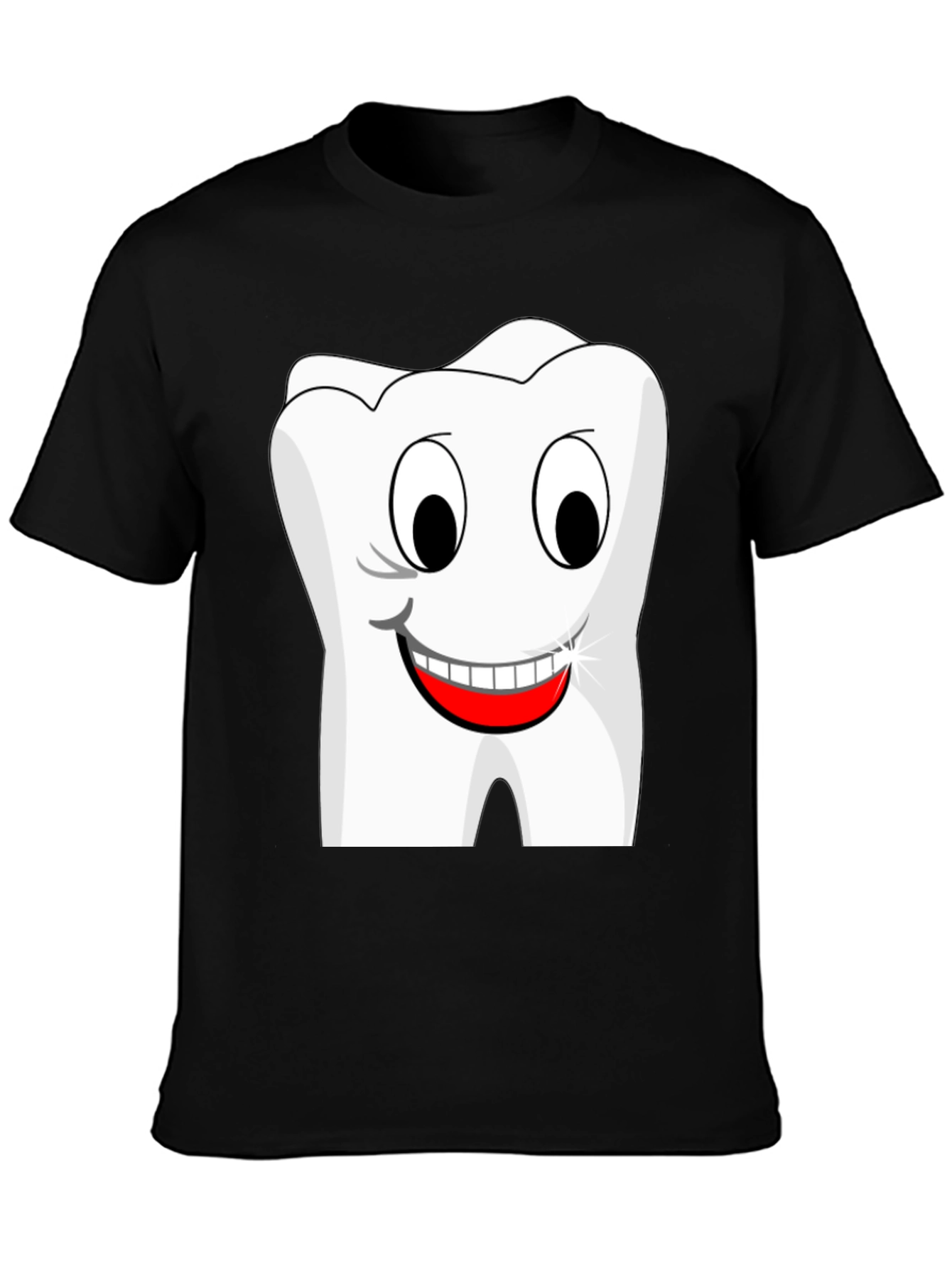Black Funny Cartoon Tooth Graphic T-Shirt - Black Cotton Tee view 3