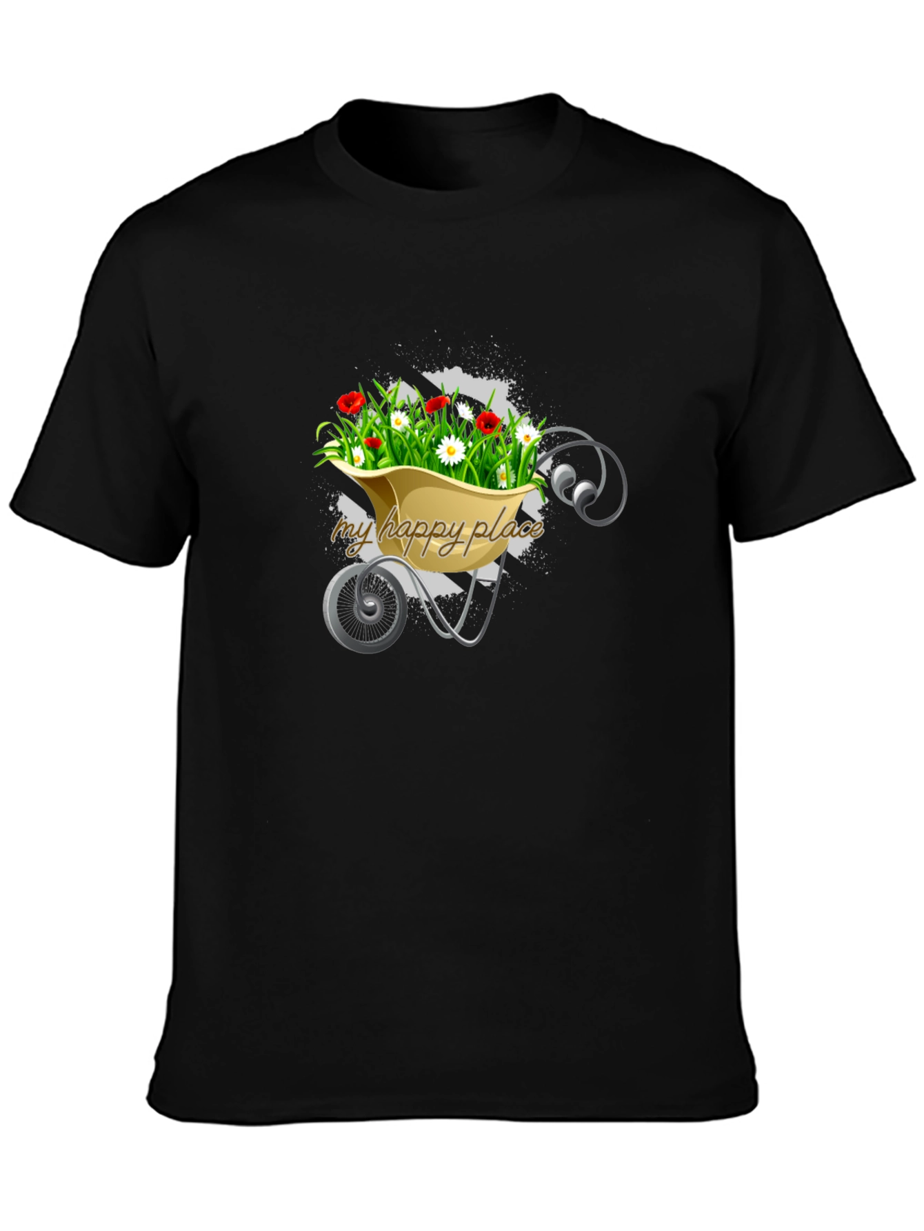 Black My Happy Place Floral Wheelbarrow Graphic Tee view 3