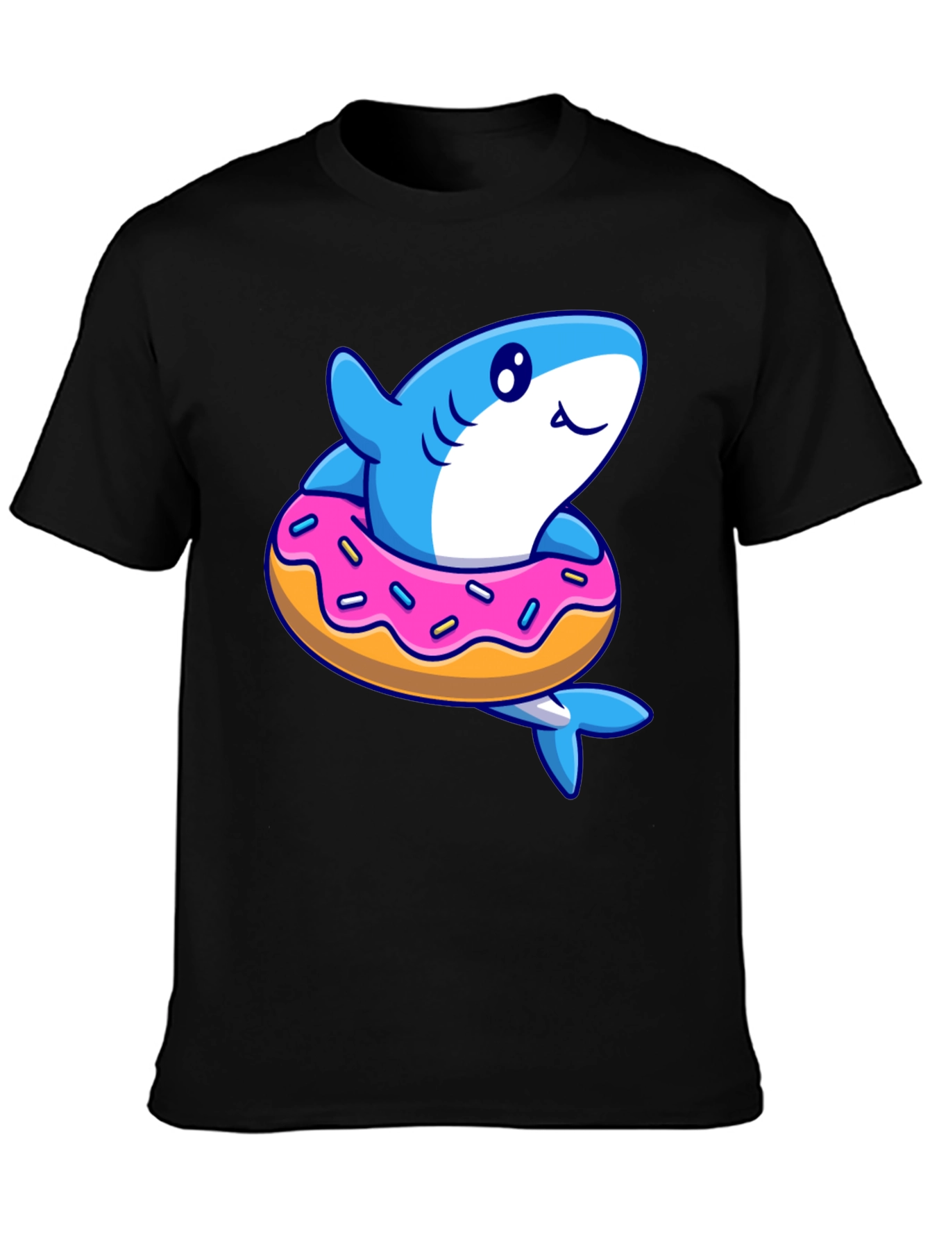Black Shark Donut T-Shirt - Fun Cartoon Graphic Tee view 3