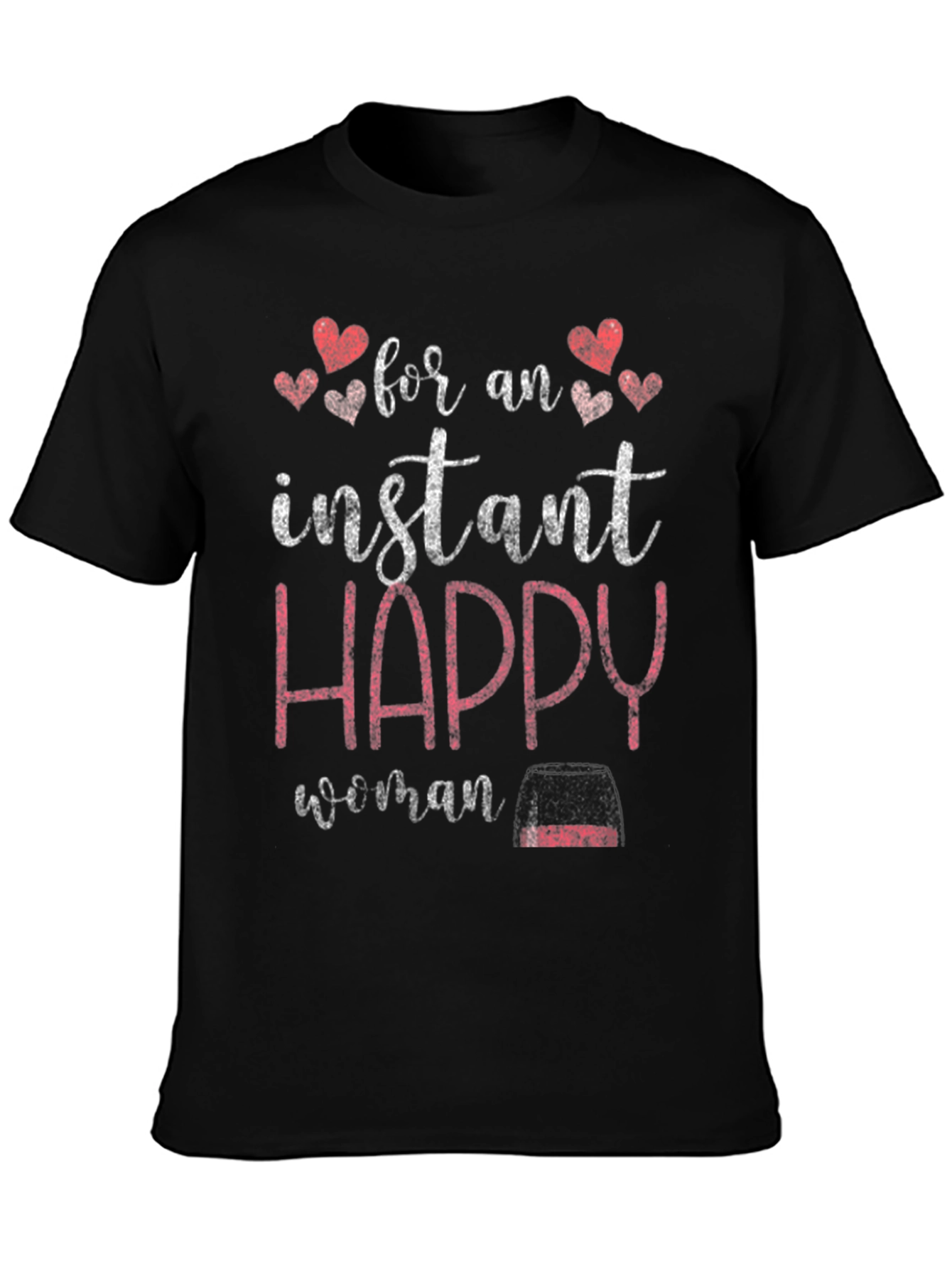 Black Instant Happy Woman T-Shirt - Novelty Graphic Tee view 3