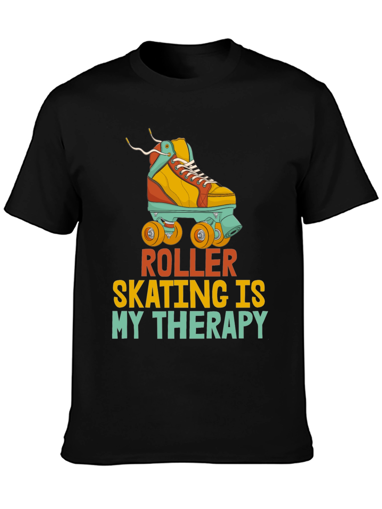 Black Roller Skating Therapy T-Shirt view 3