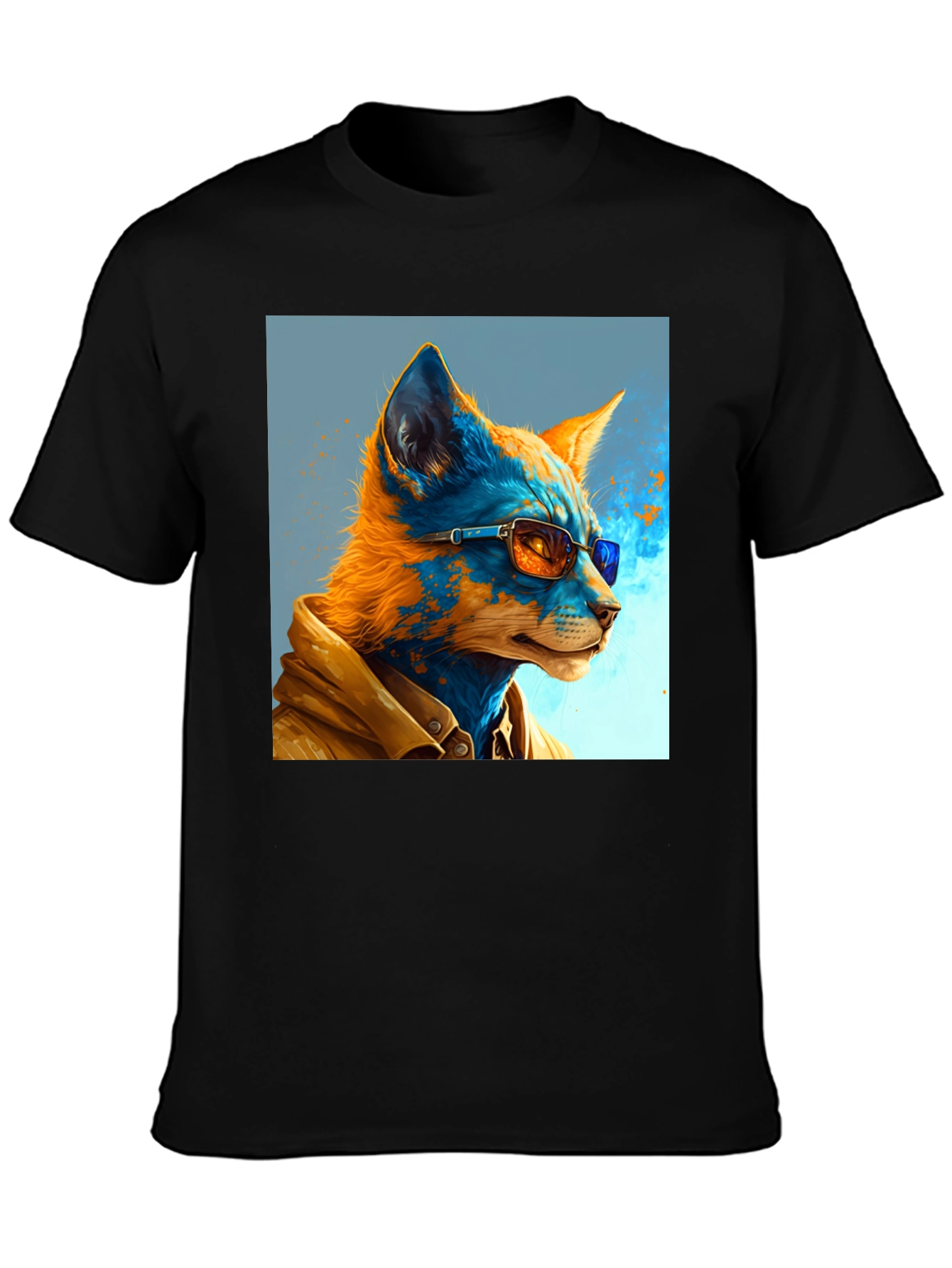Black Stylish Fox Art Graphic Tee - Unisex Black T-Shirt view 3