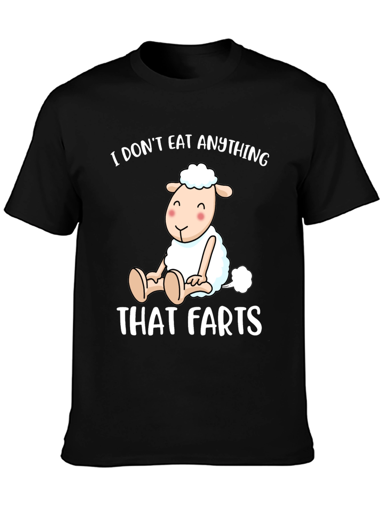 Black Vegan Sheep T-Shirt - I Don't Eat Anything That Farts view 3