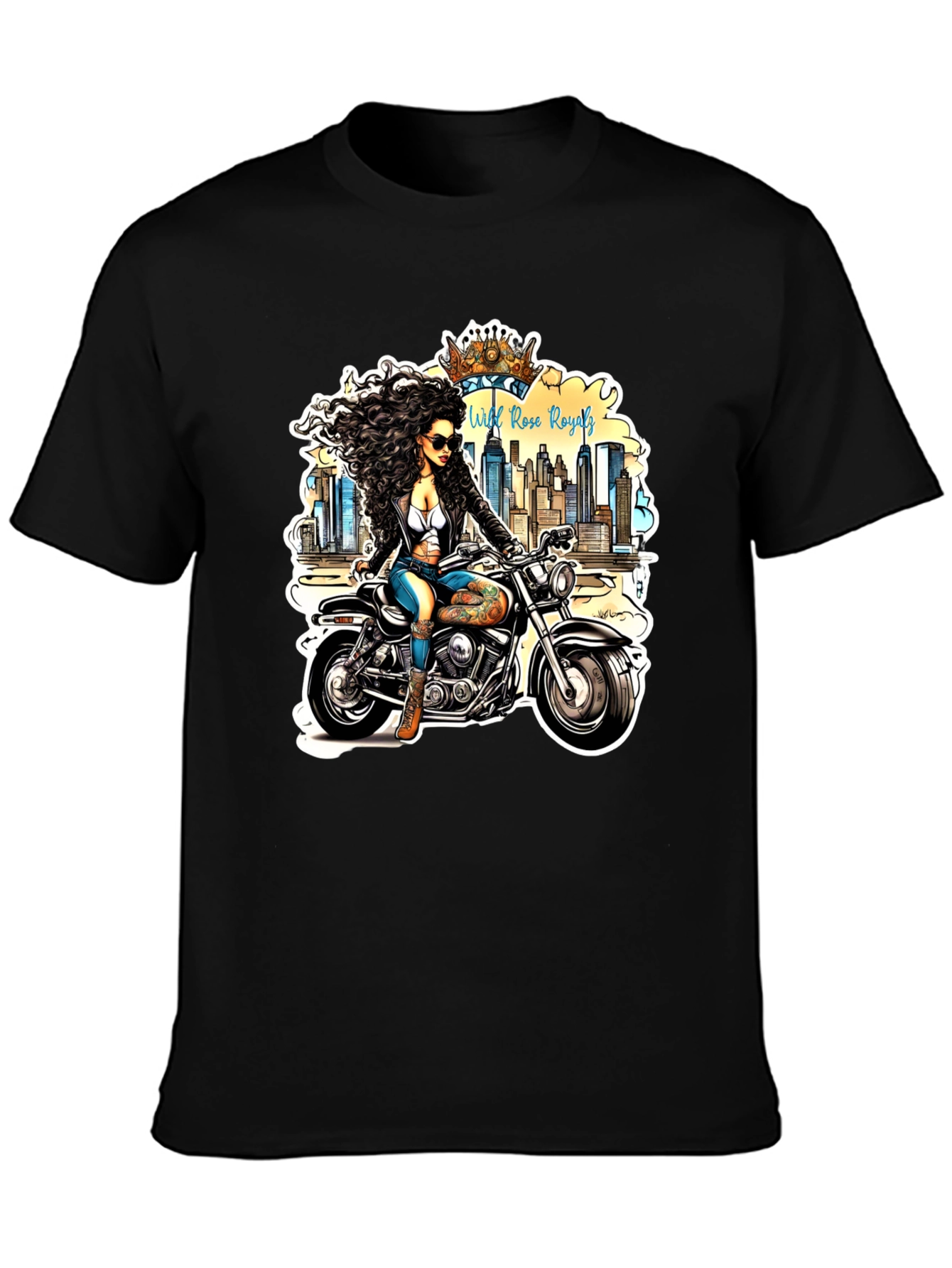 Black Wild Rose Royals Biker T-Shirt view 3