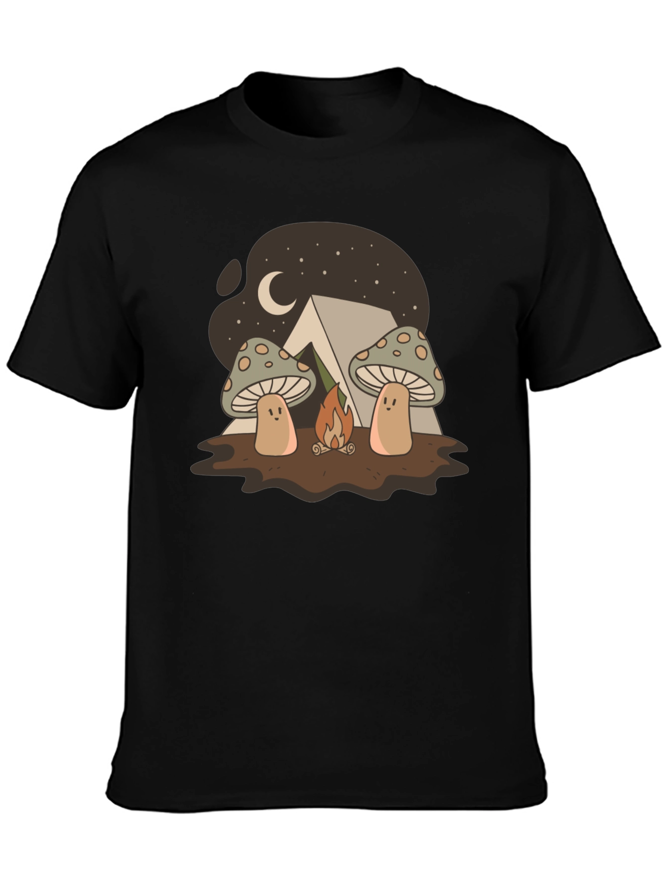 Black Mushroom Campfire T-Shirt view 3
