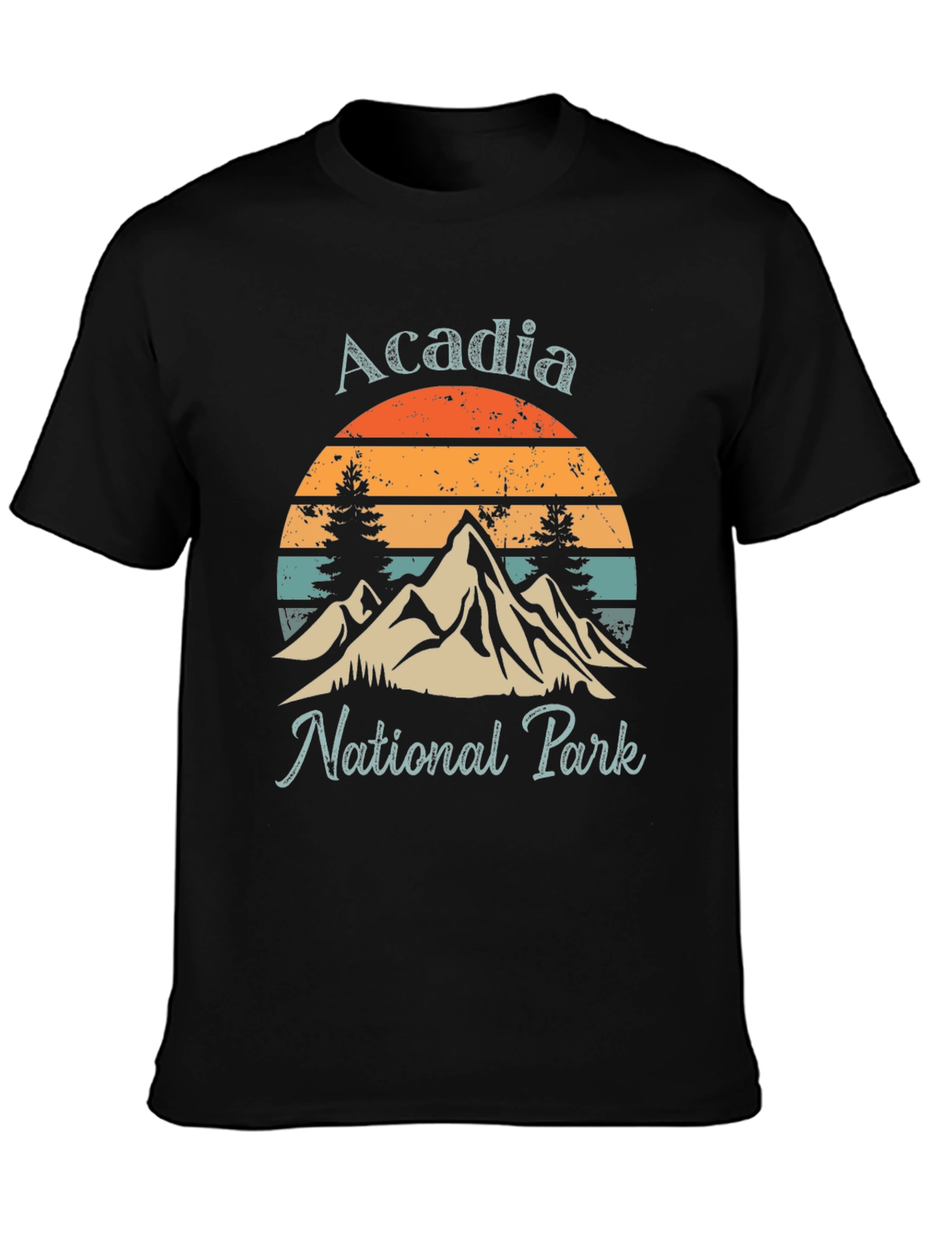 Black Acadia National Park Graphic Tee - Retro Mountain Design view 3