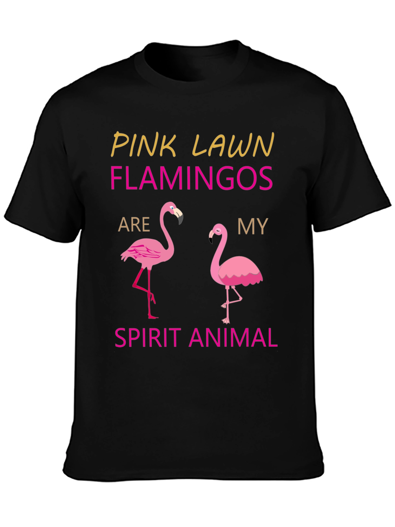 Black Pink Lawn Flamingos Spirit Animal T-Shirt view 3
