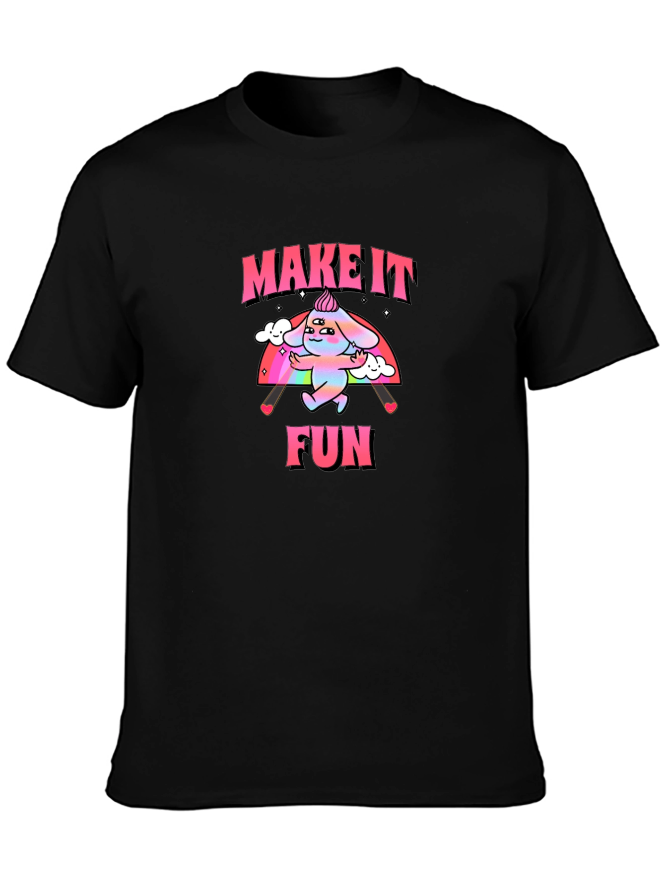 Black Make It Fun Graphic Tee - Trendy Rainbow Cartoon Design view 3