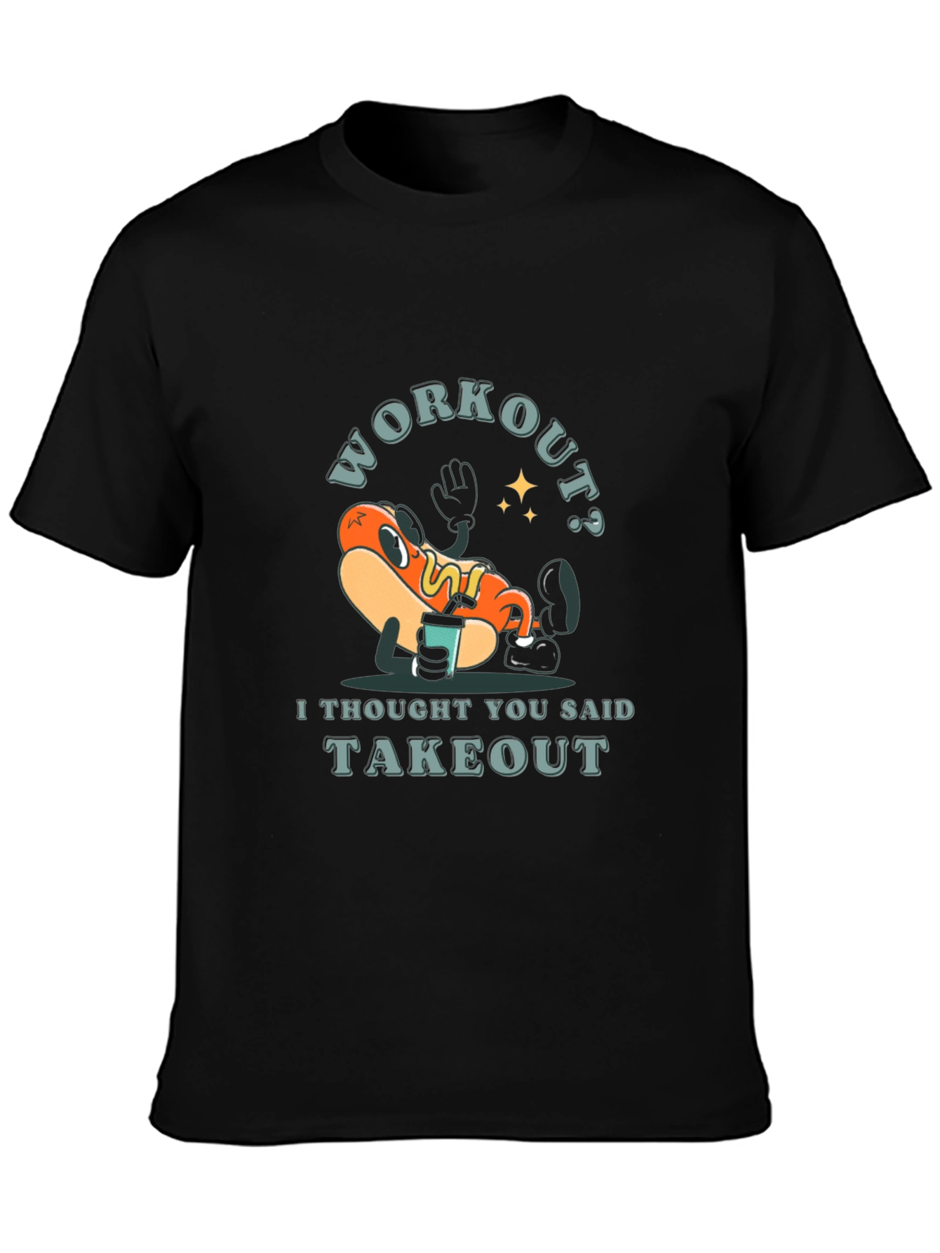 Black Workout? Takeout Hotdog Graphic T-Shirt view 3