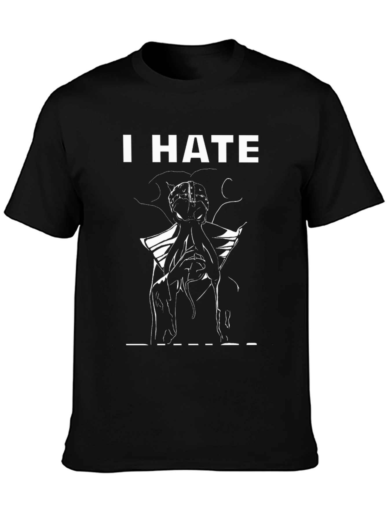 Black I HATE Brain Octopus Tee - Black Graphic T-Shirt view 3