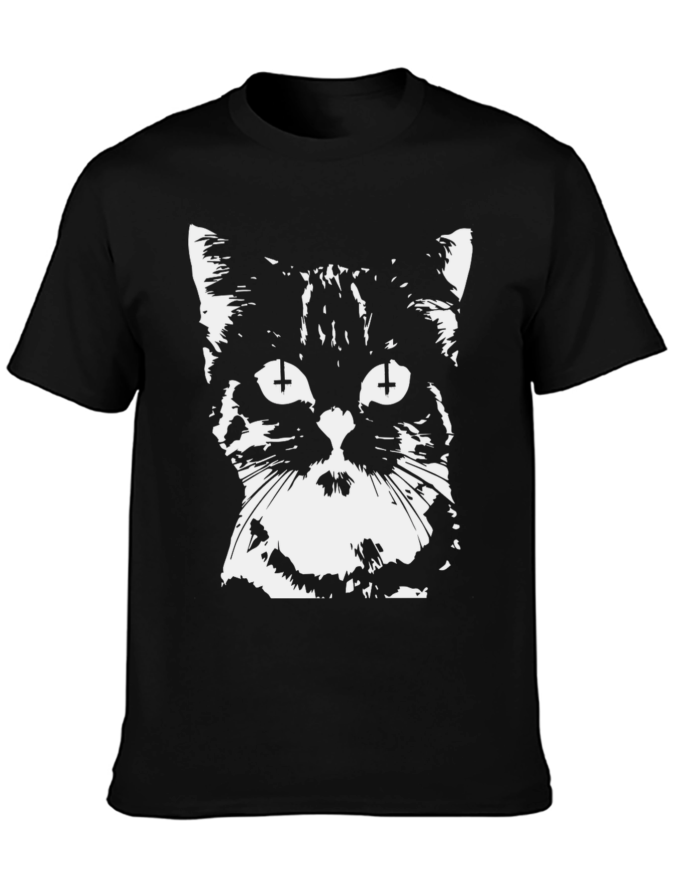 Black Inverted Cross Cat Graphic T-Shirt view 3
