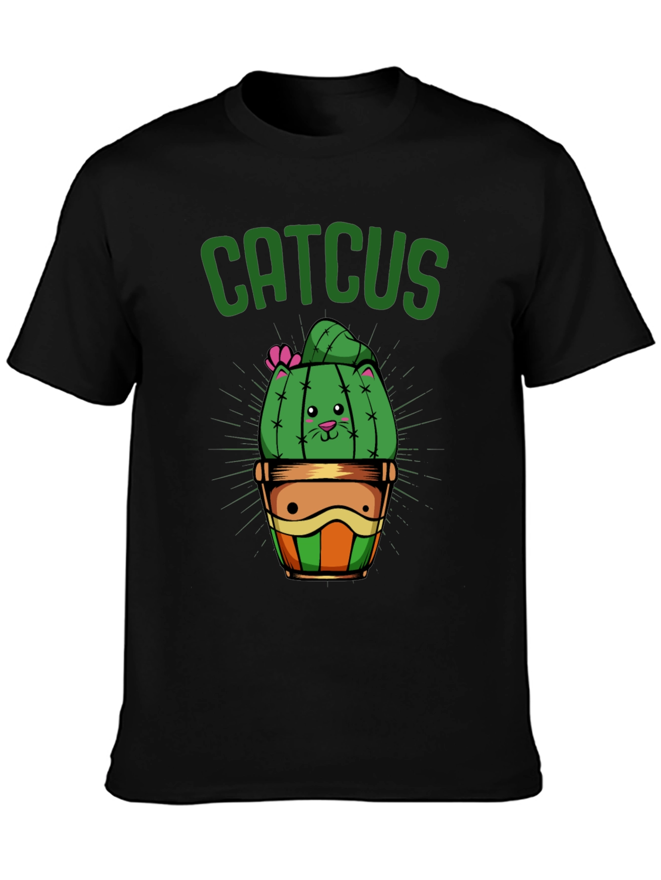 Black Catcus T-Shirt - Funny Cat Cactus Graphic Tee view 3