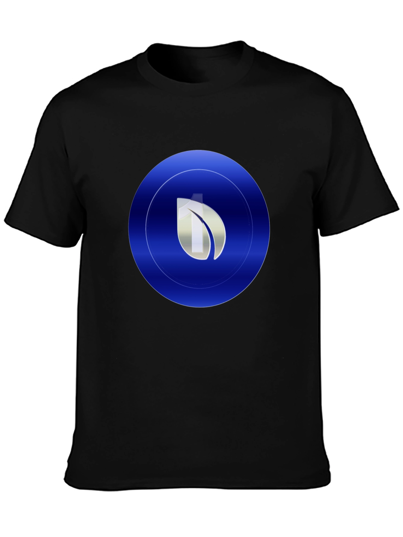 Black Modern Blue Leaf Circle Graphic Print Black T-Shirt view 3