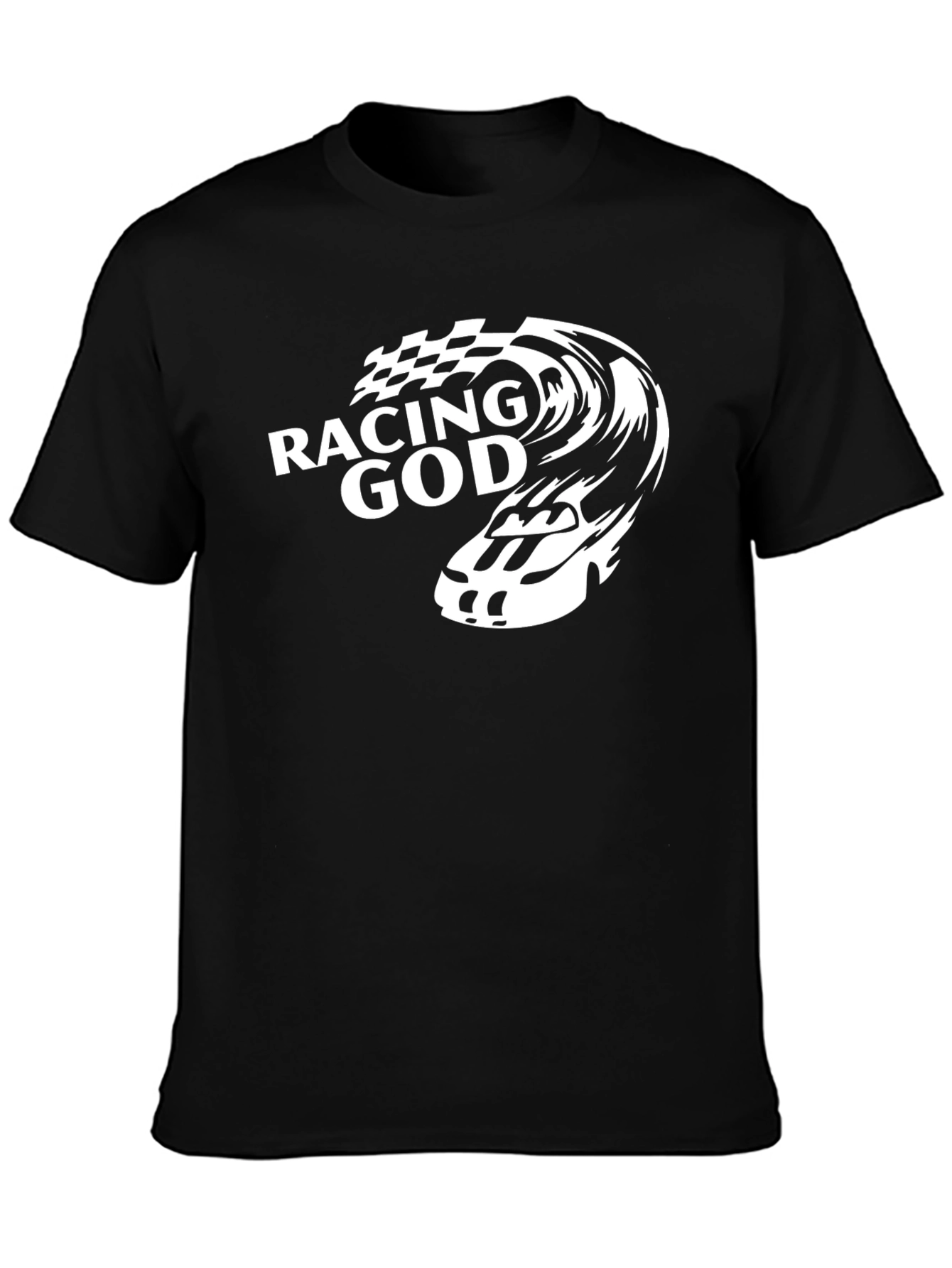 Black Racing God Graphic Tee - Black Cotton T-Shirt view 3