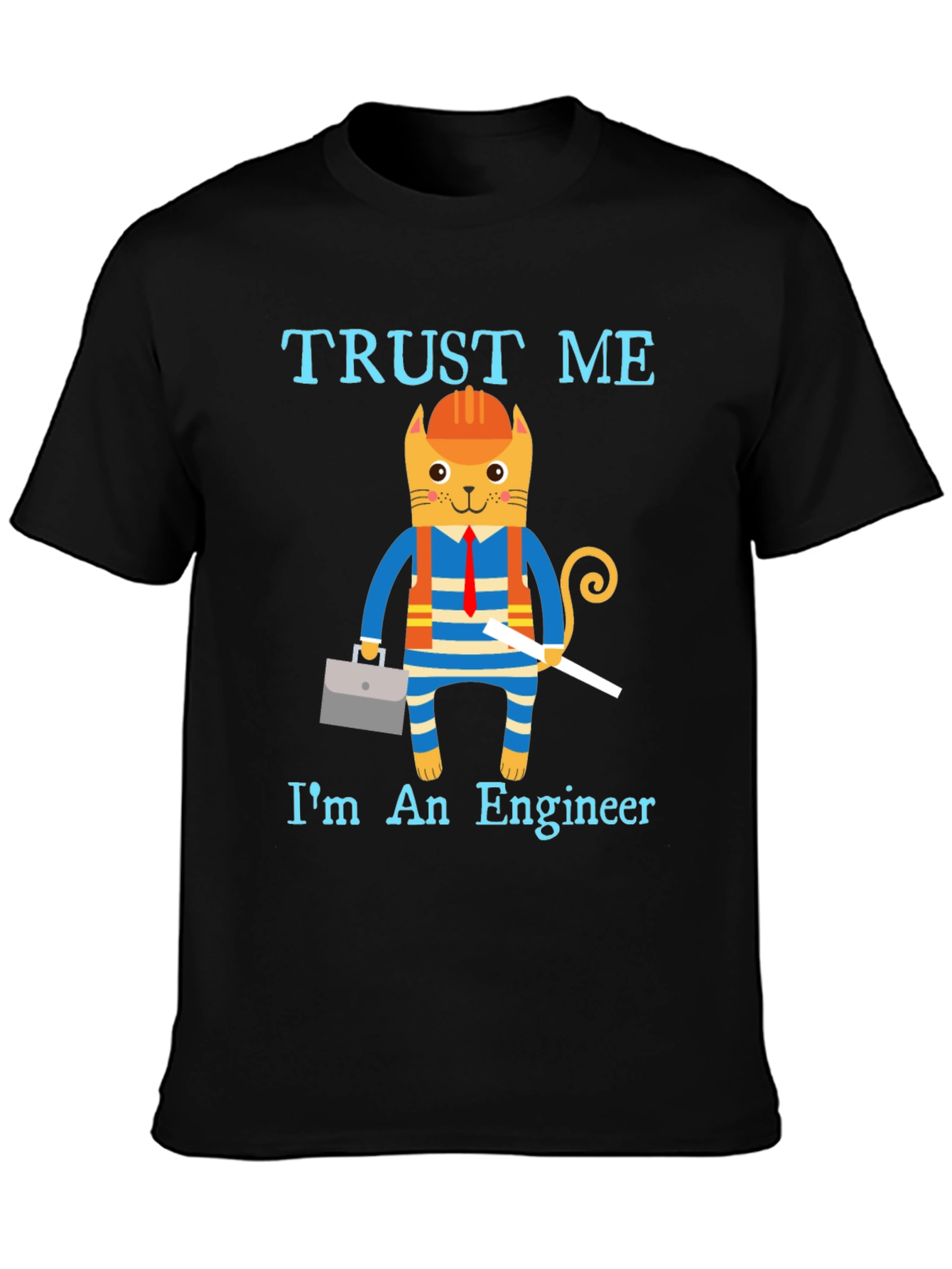 Black Trust Me I'm an Engineer Funny Cat T-Shirt view 3