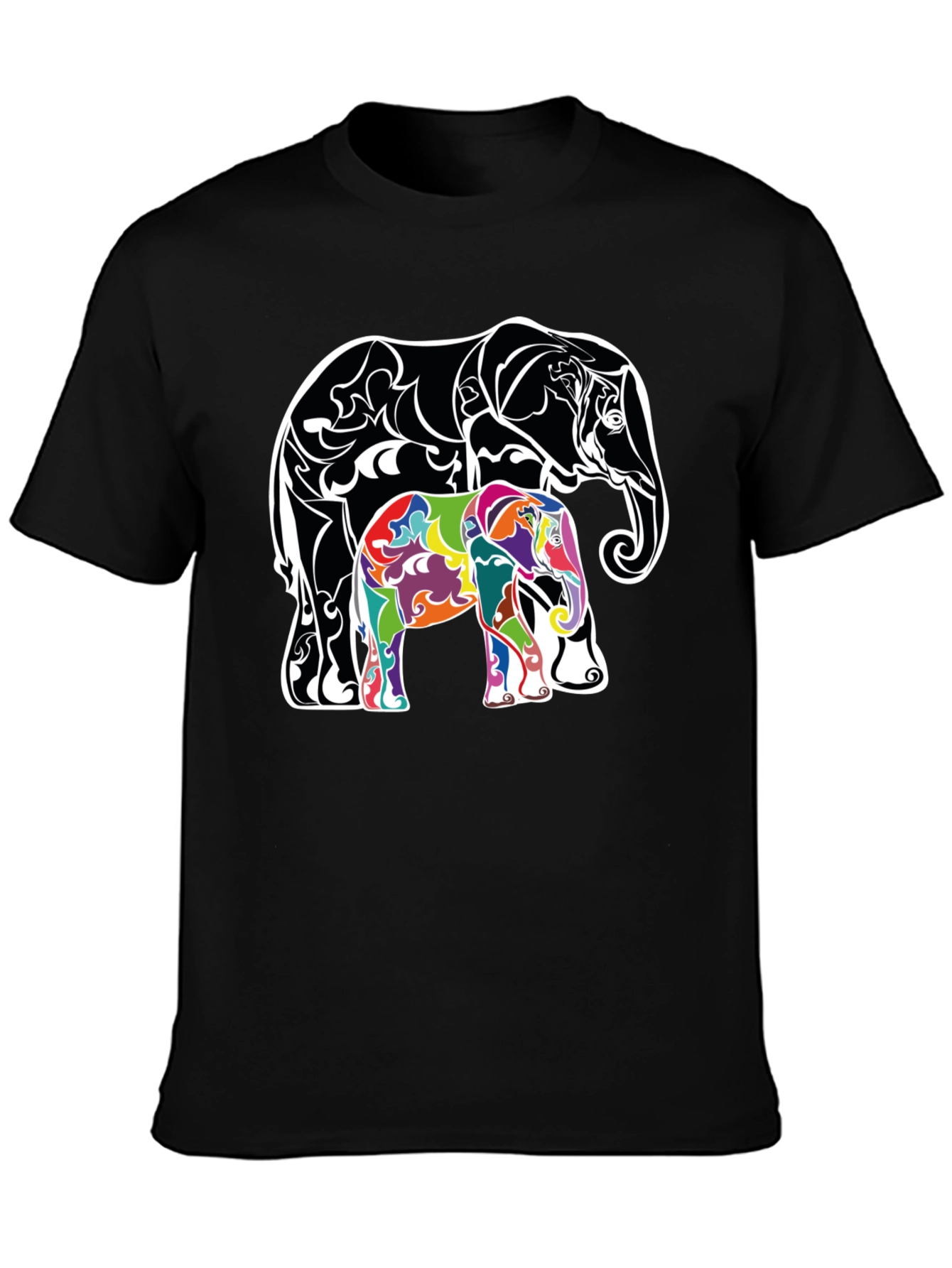 Black Elephant Graphic Print Tee - Stylish Animal Design T-Shirt view 3