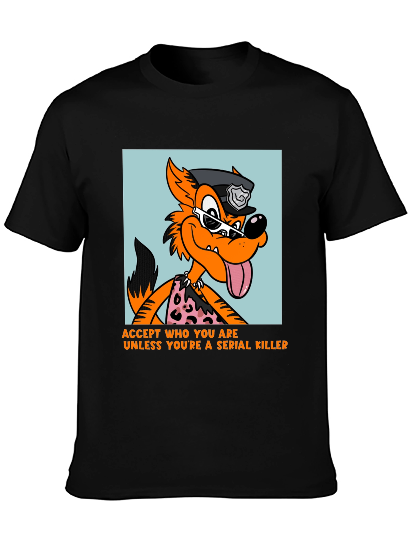Black Sarcastic Cartoon Wolf Graphic Tee view 3