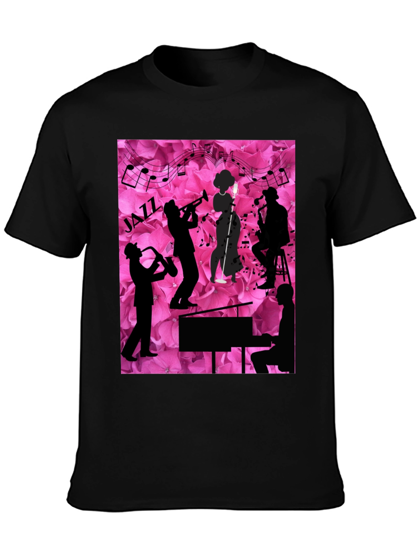 Black Jazzy Floral T-Shirt - Music Lover's Tee view 3