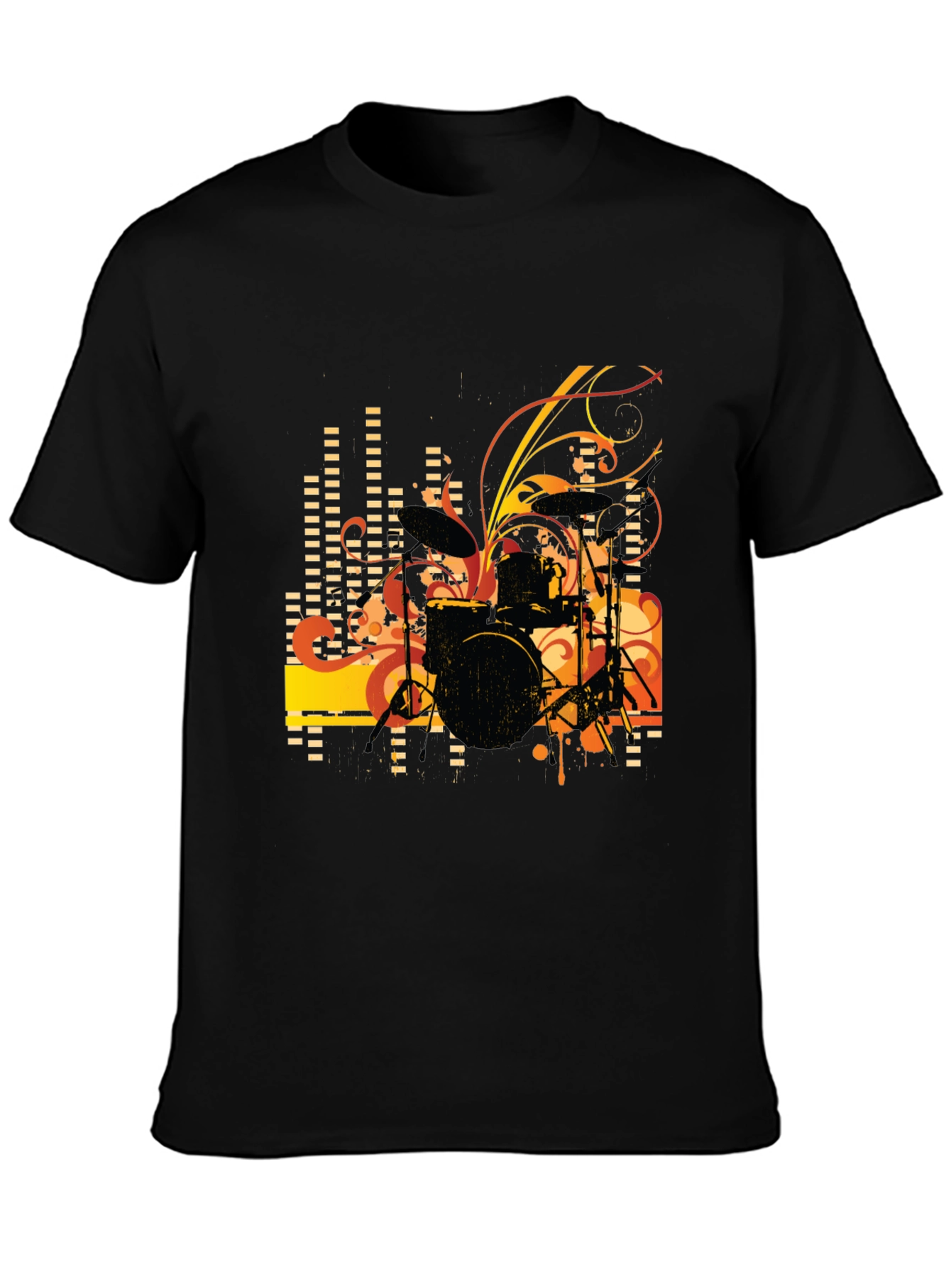Black Drum Set Graphic T-Shirt - Black view 3